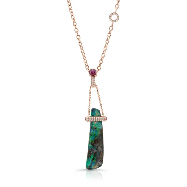 Boulder Opal, Diamond & Ruby Pendant