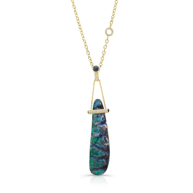 Boulder Opal, Diamond & Sapphire Pendant