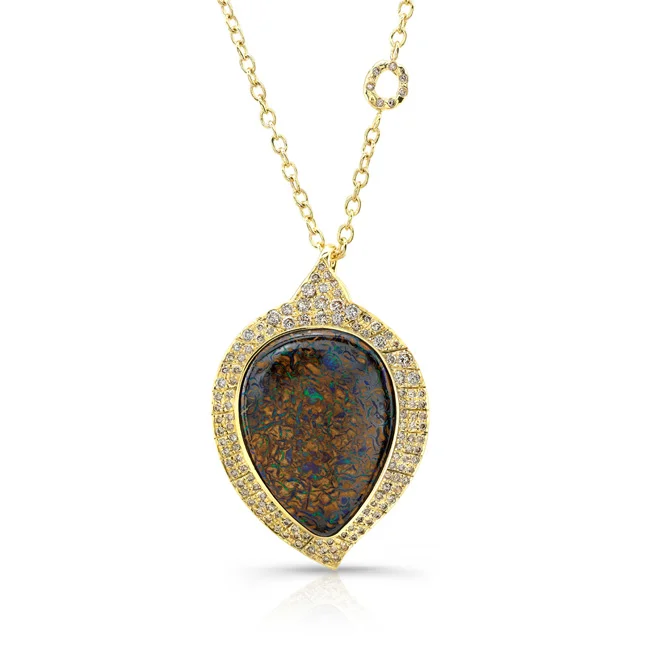 Boulder Opal & Diamond Leaf