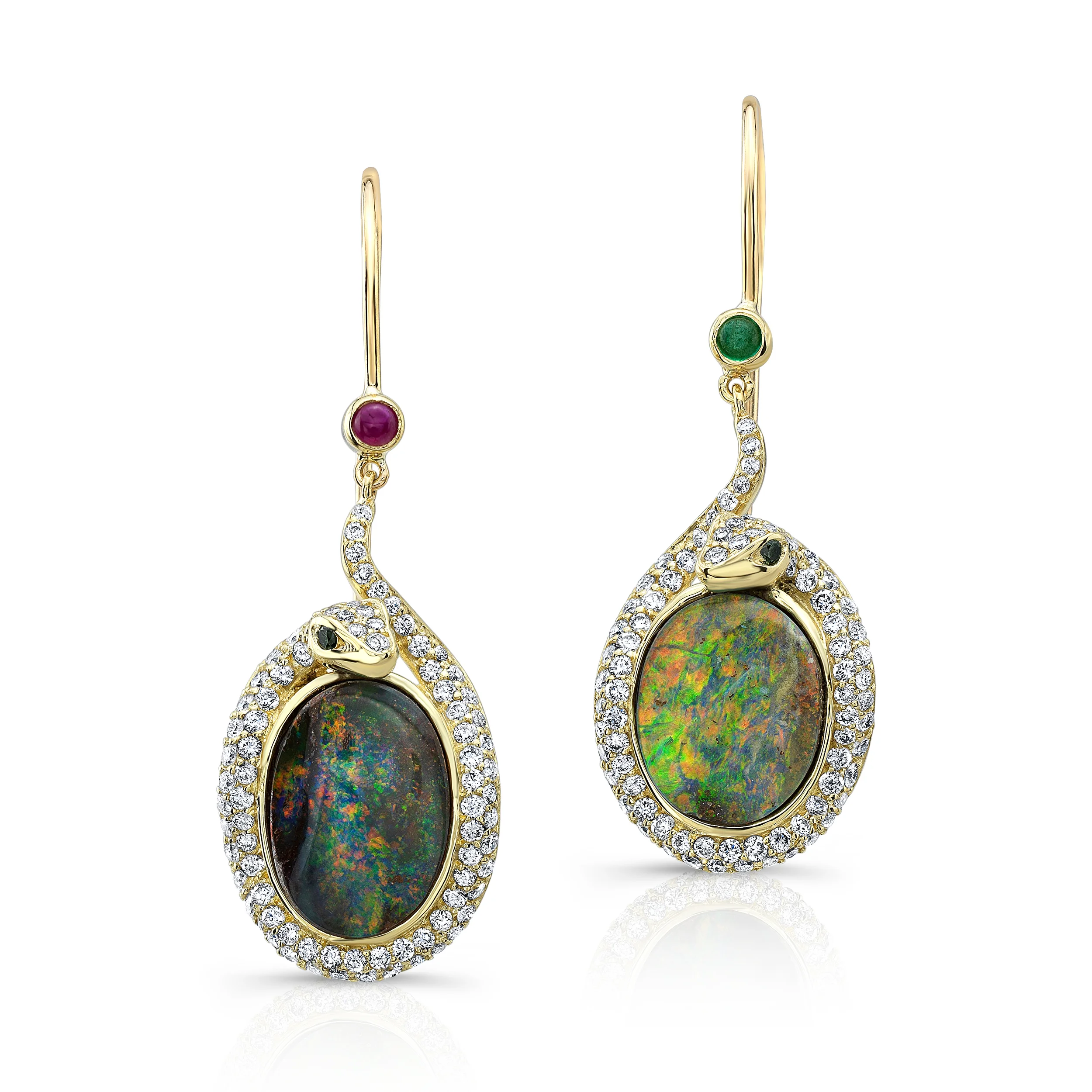 Boulder Opal & Diamond Snake Earring