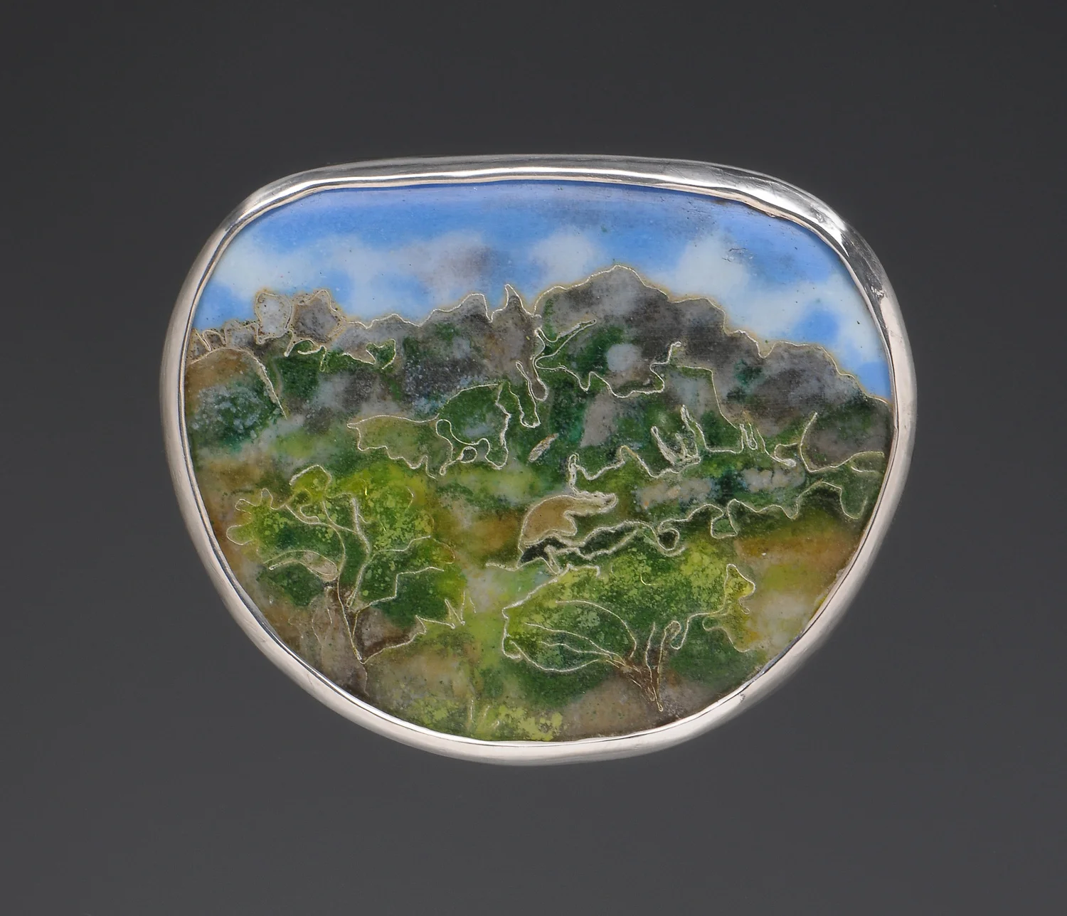 Sardinian Scene, pendant/brooch. Silver, enamel. 4 x 5 cm. $1200
