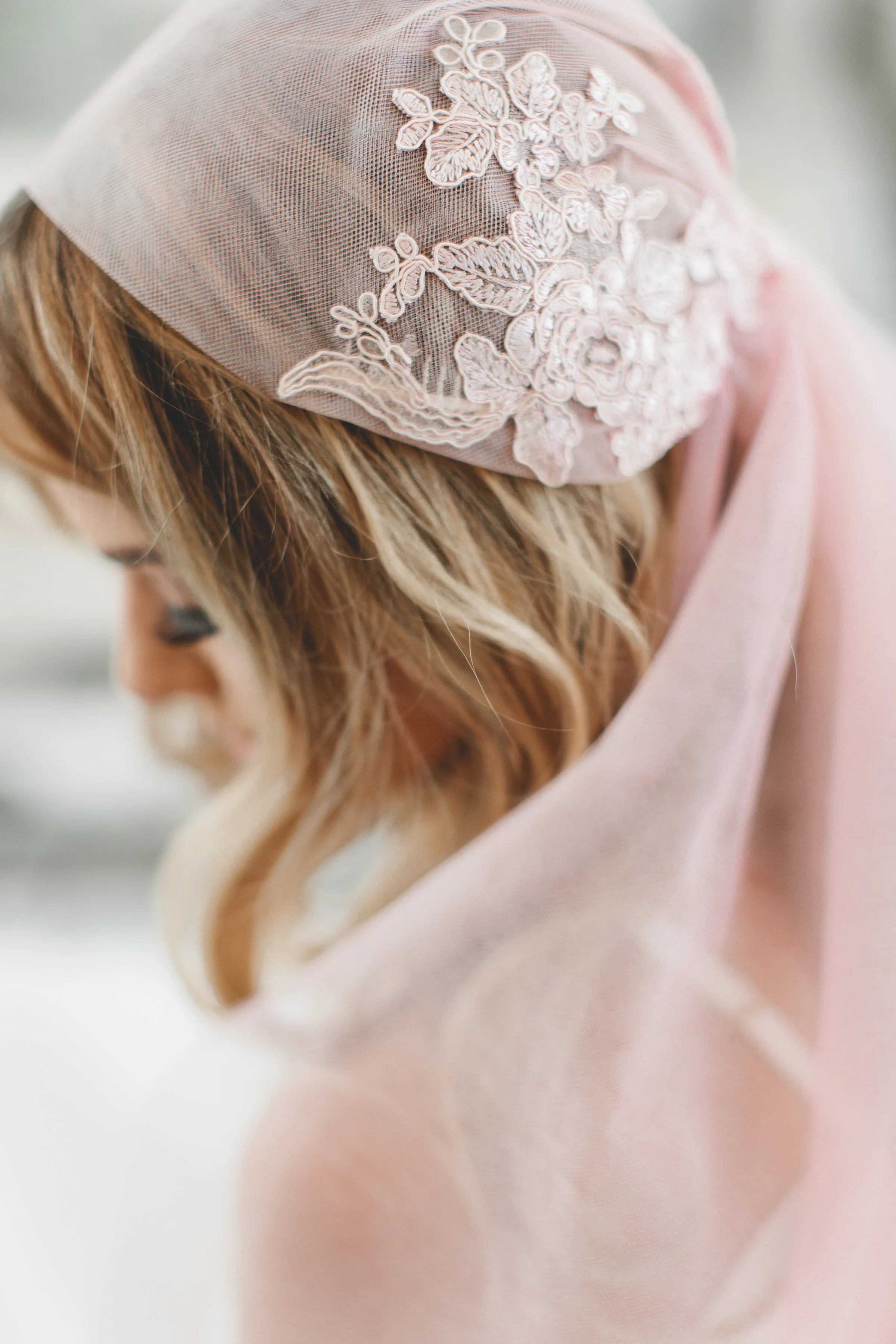 Blush Lace Juliet Cap Veil #1718