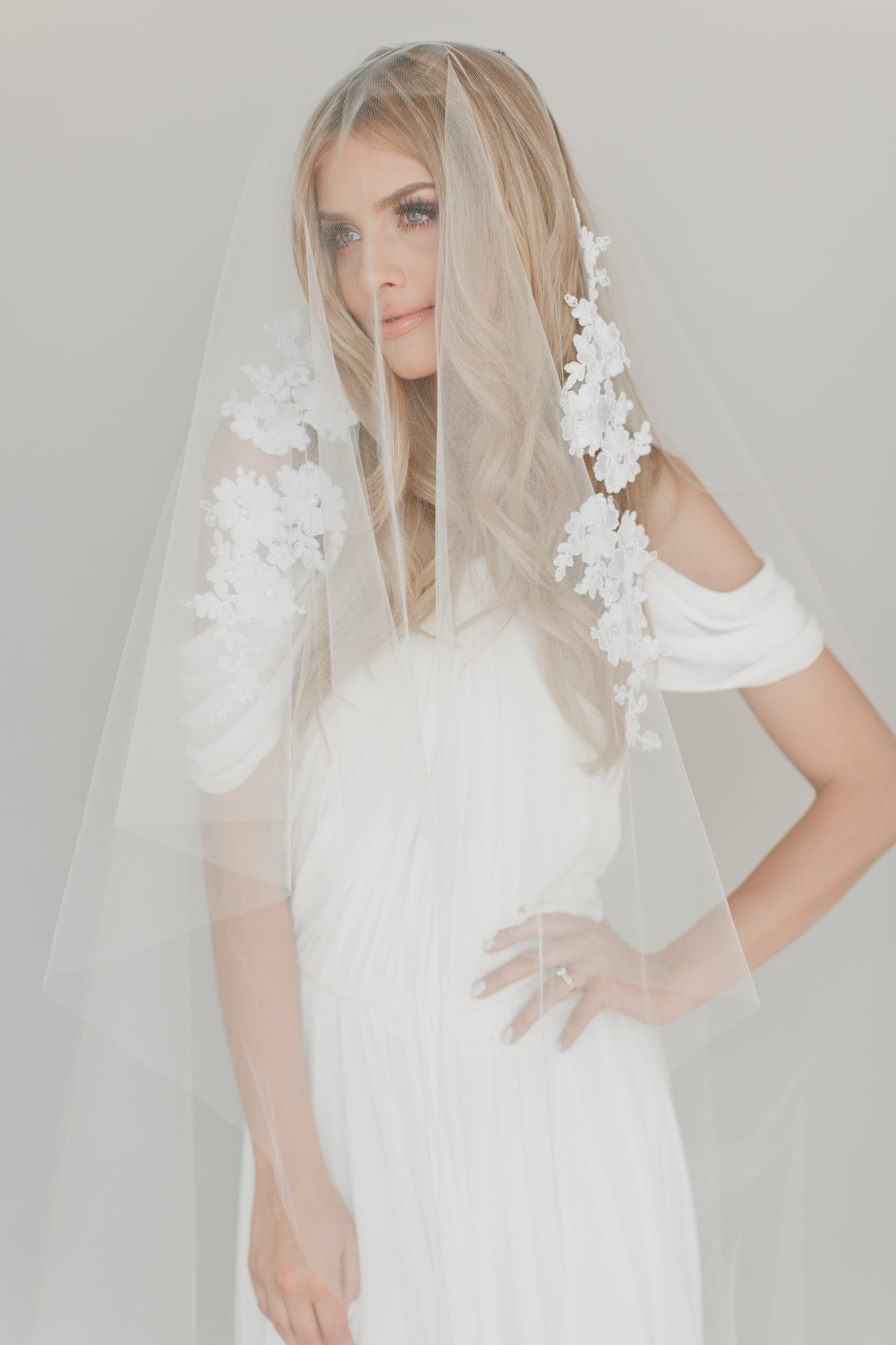 Crystal Opal Lace Drop Veil #1721