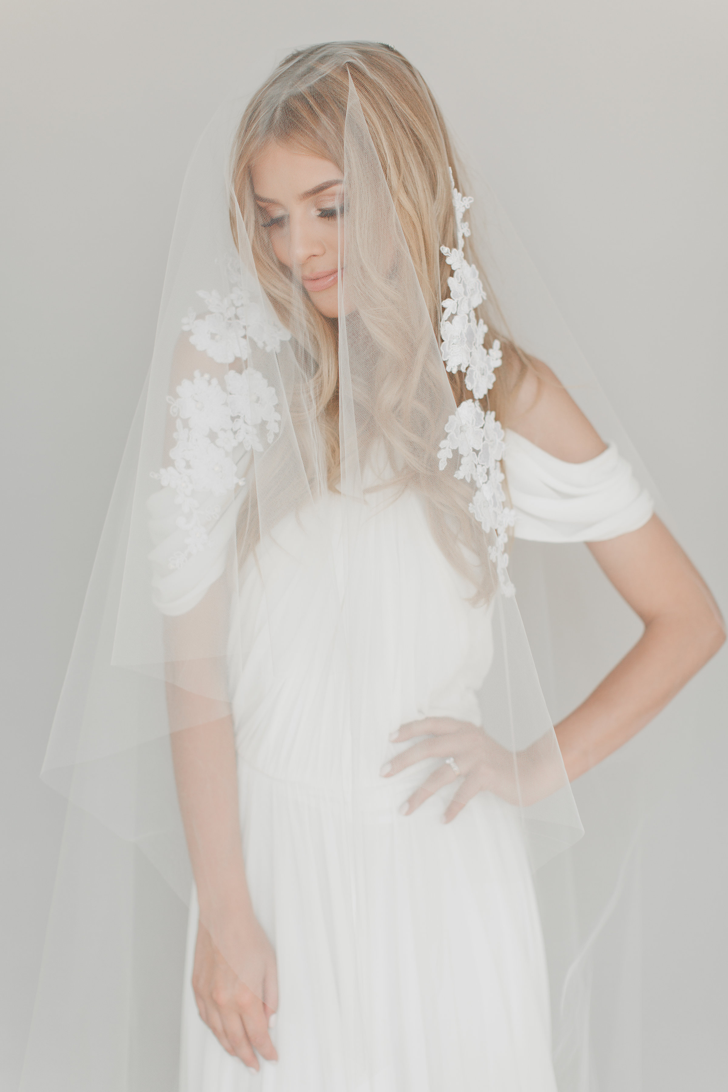 Crystal Opal Lace Drop Veil #1721