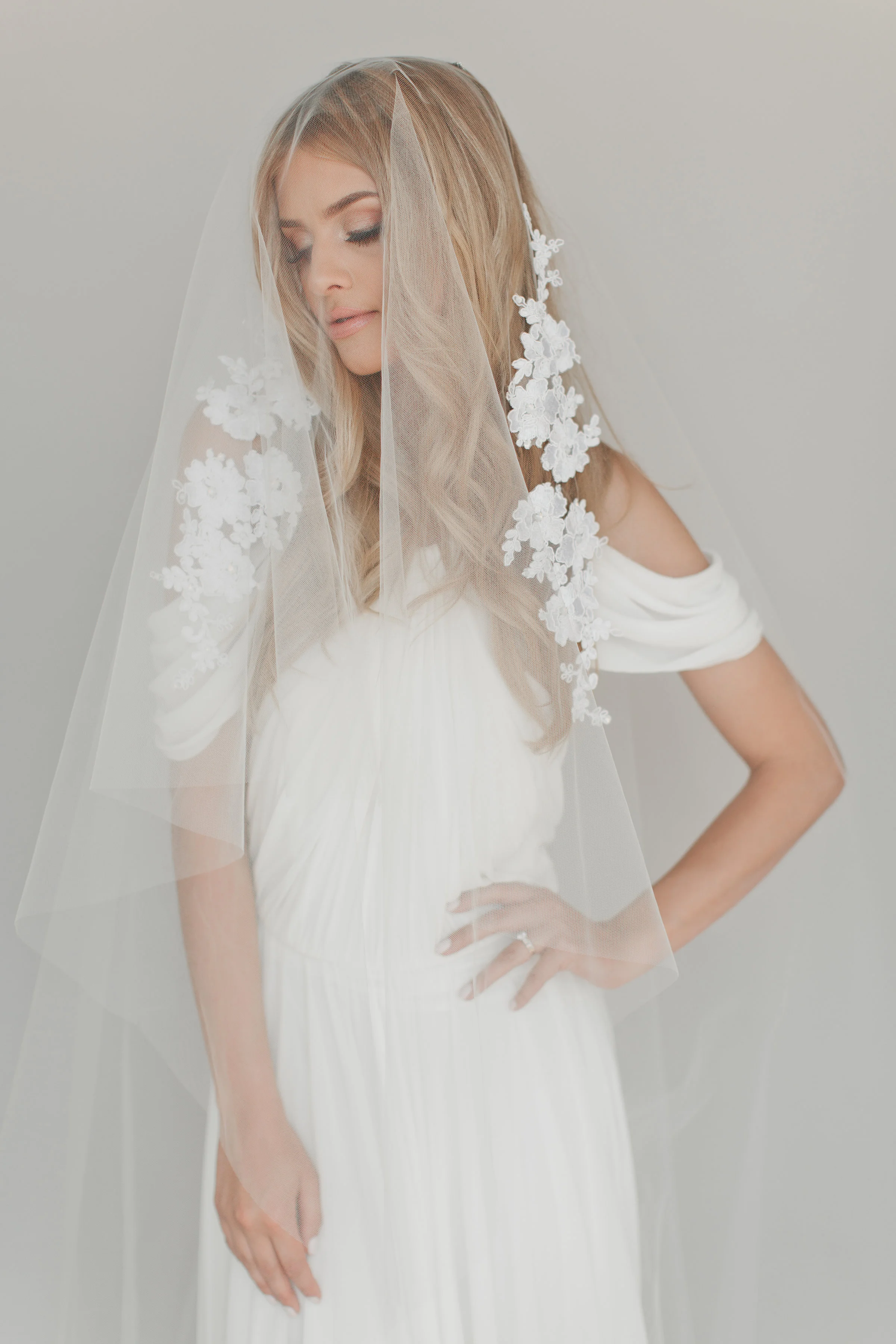 Crystal Opal Lace Drop Veil #1721