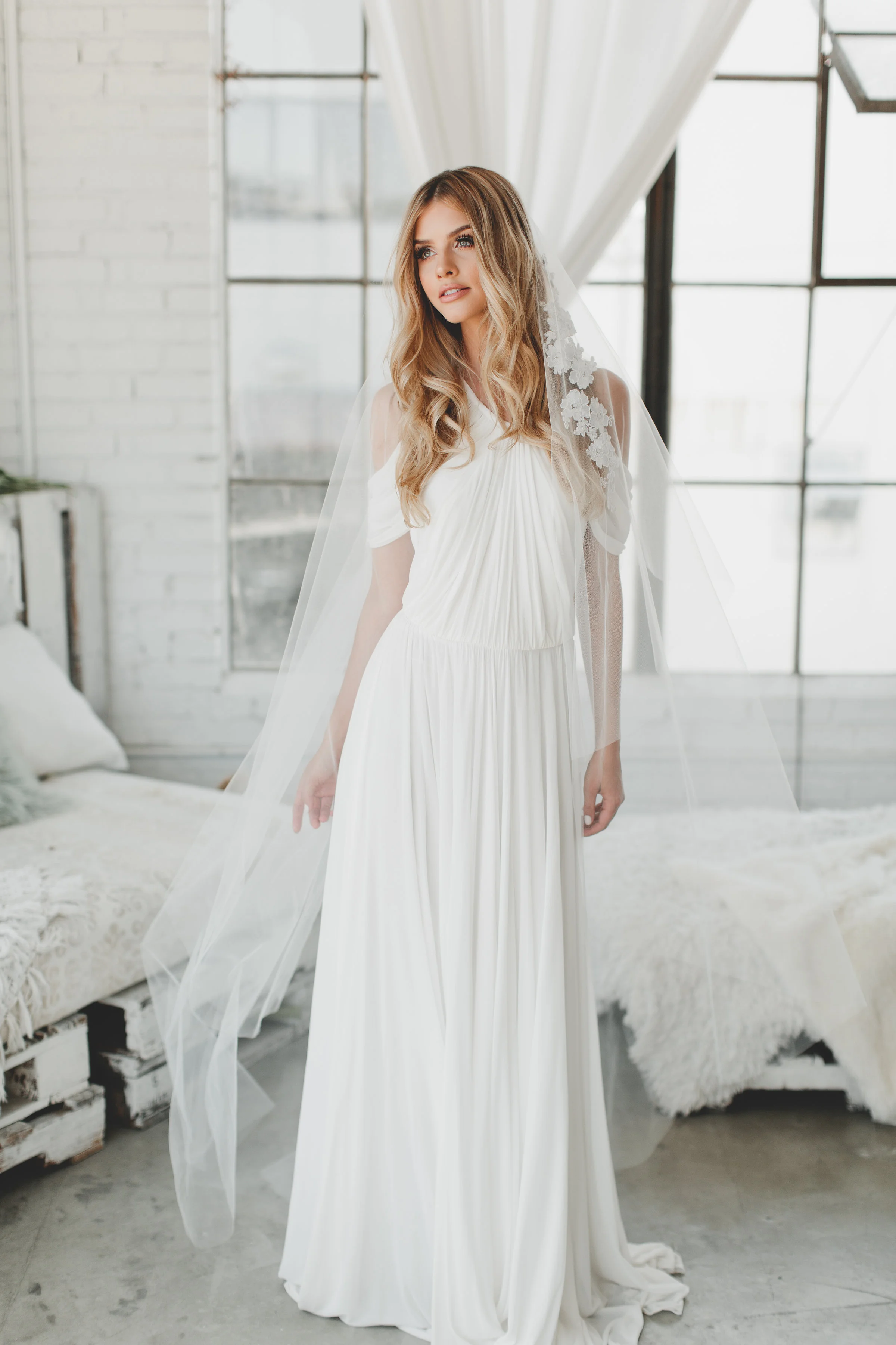 Crystal Opal Lace Drop Veil #1721