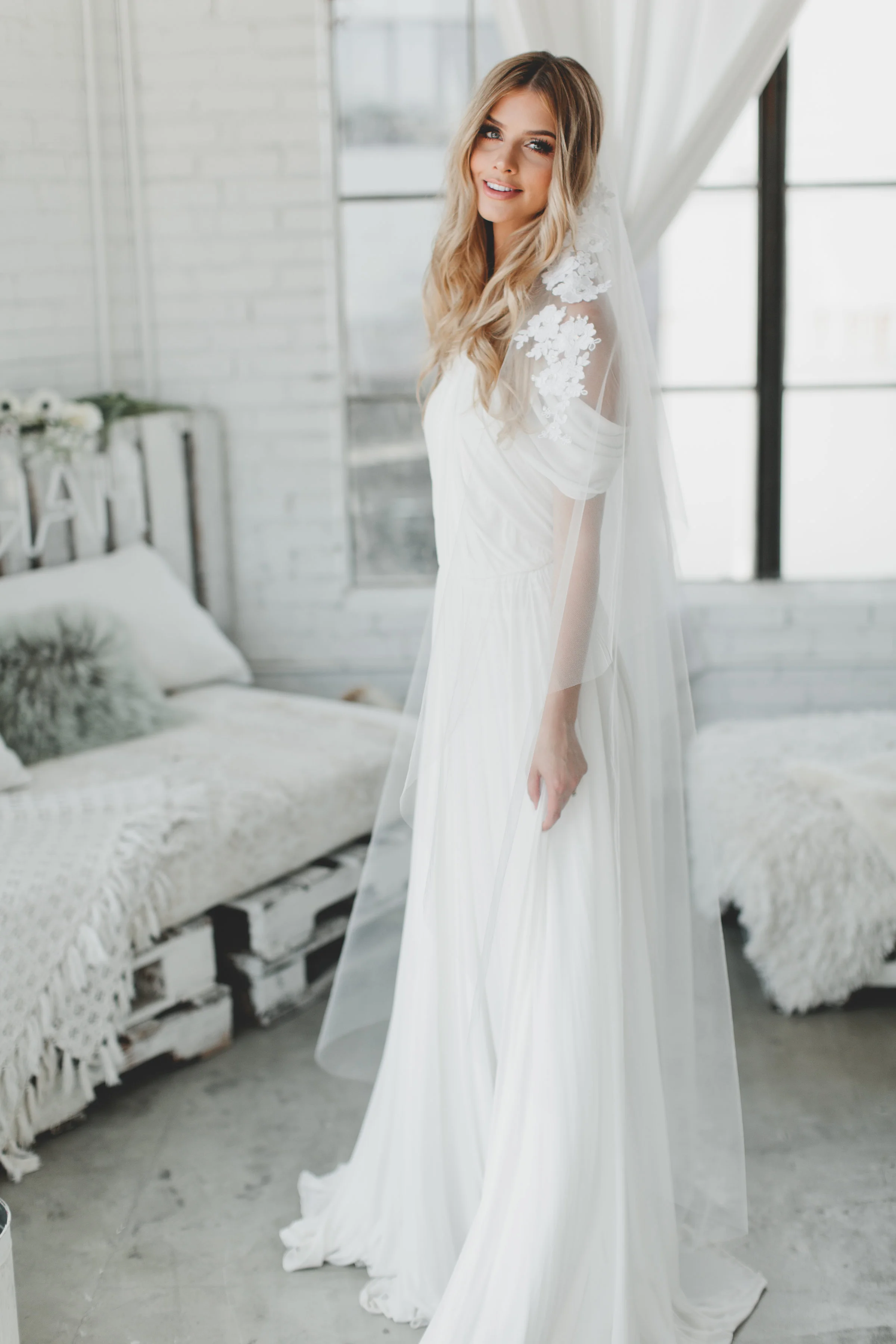 Crystal Opal Lace Drop Veil #1721