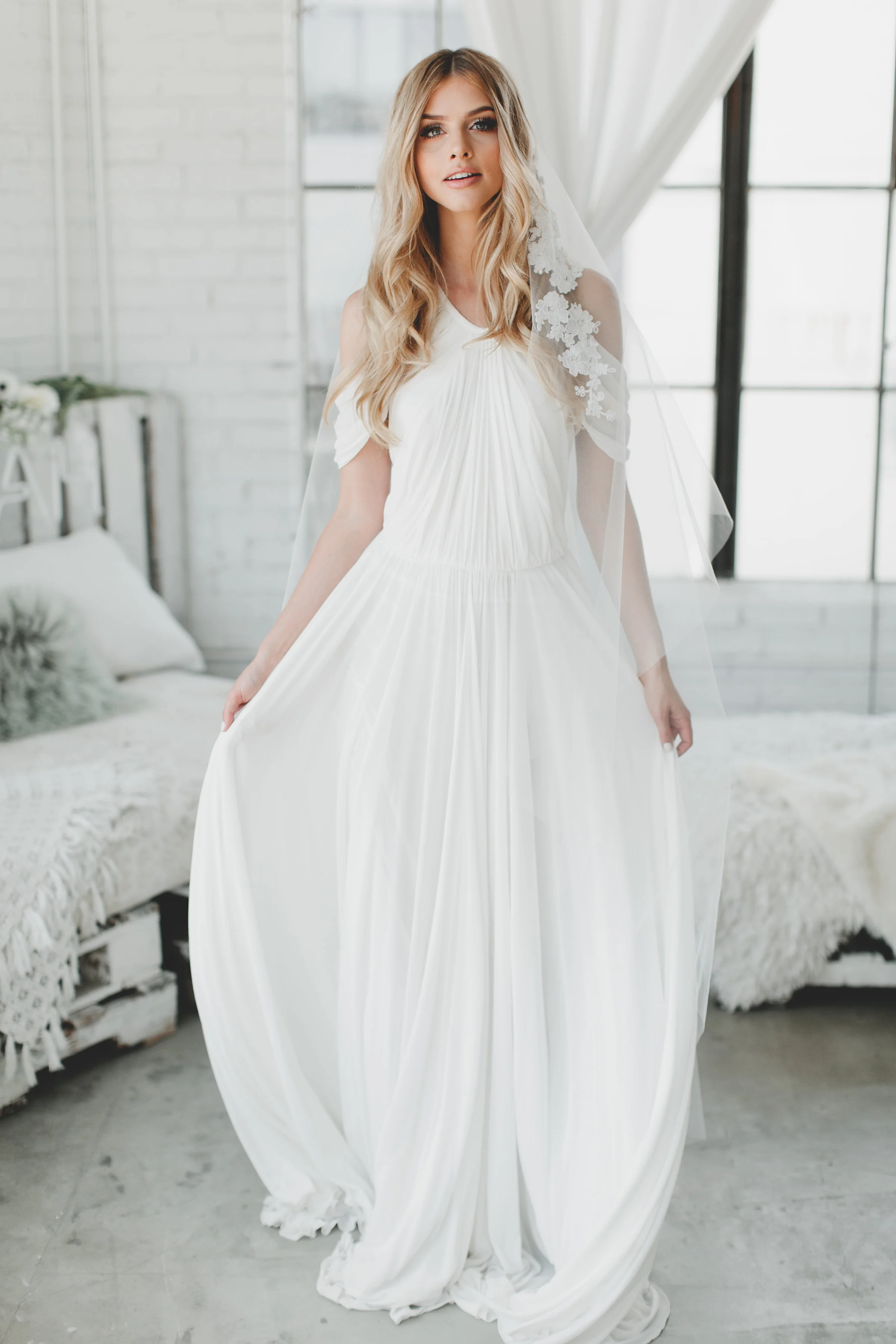 Crystal Opal Lace Drop Veil #1721