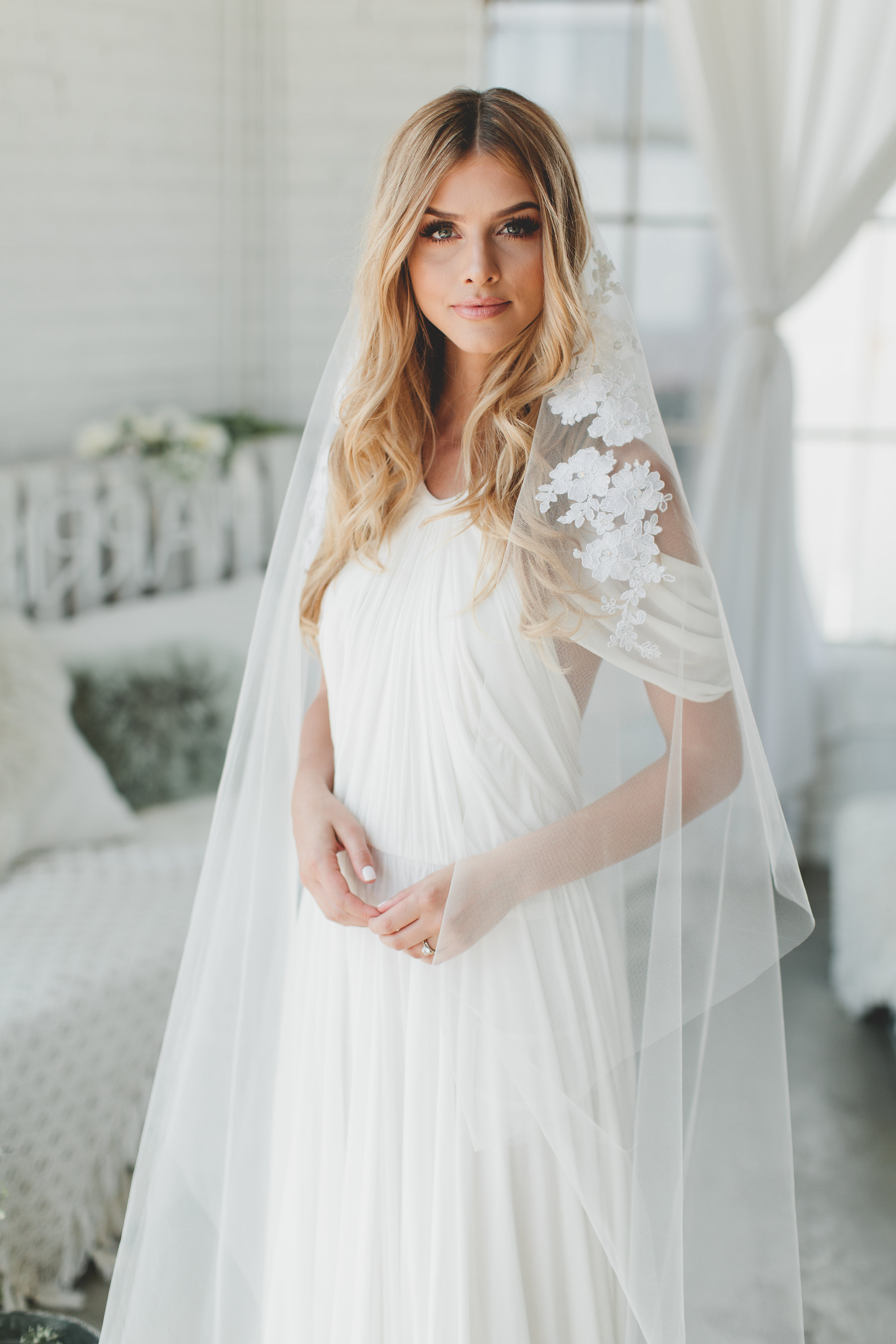 Crystal Opal Lace Drop Veil #1721