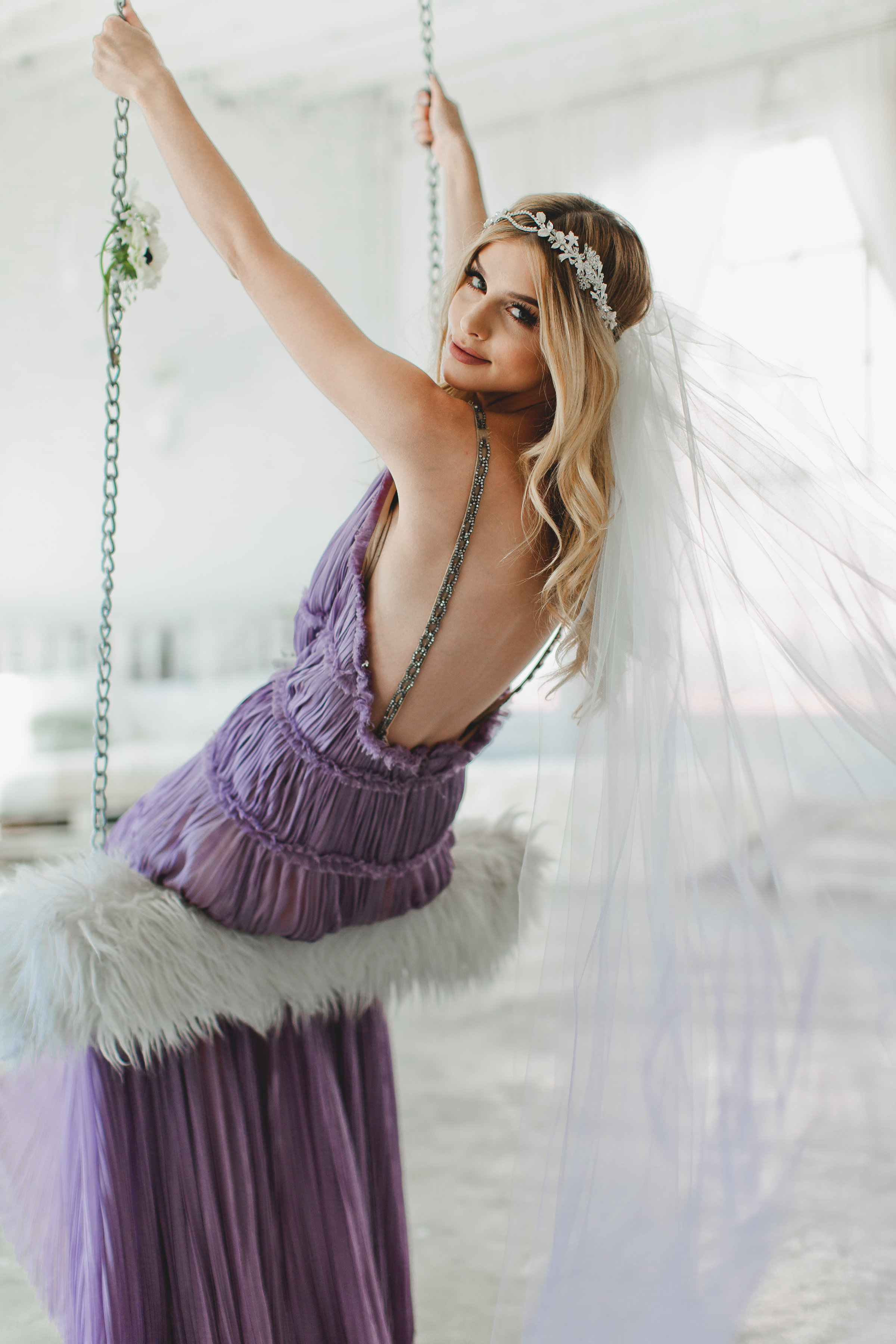 Copy of Purple Ombre Double Layer Little Something Wedding Veil #1710