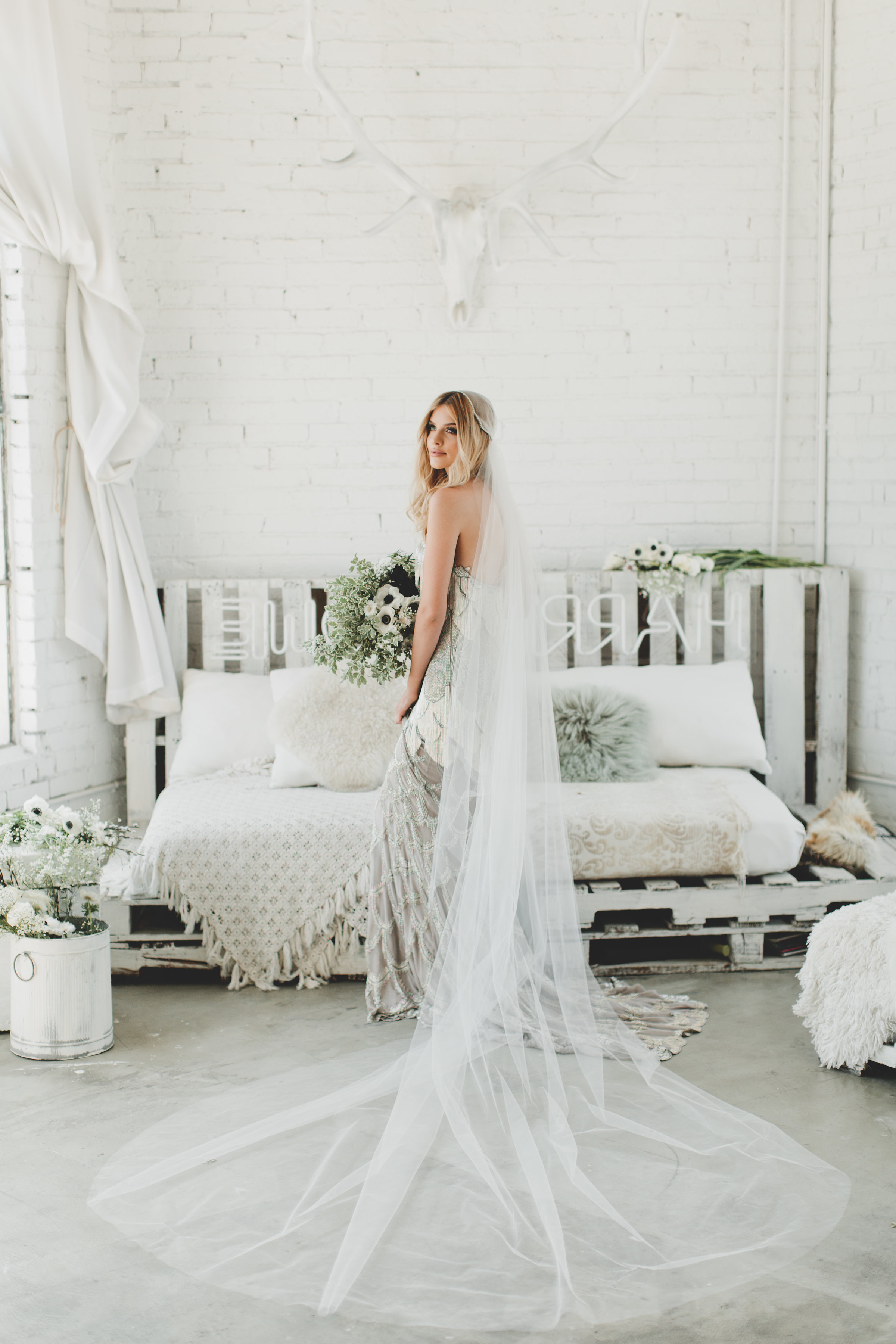 Crystal Rhinestone Juliet Cap Wedding Veil #1734