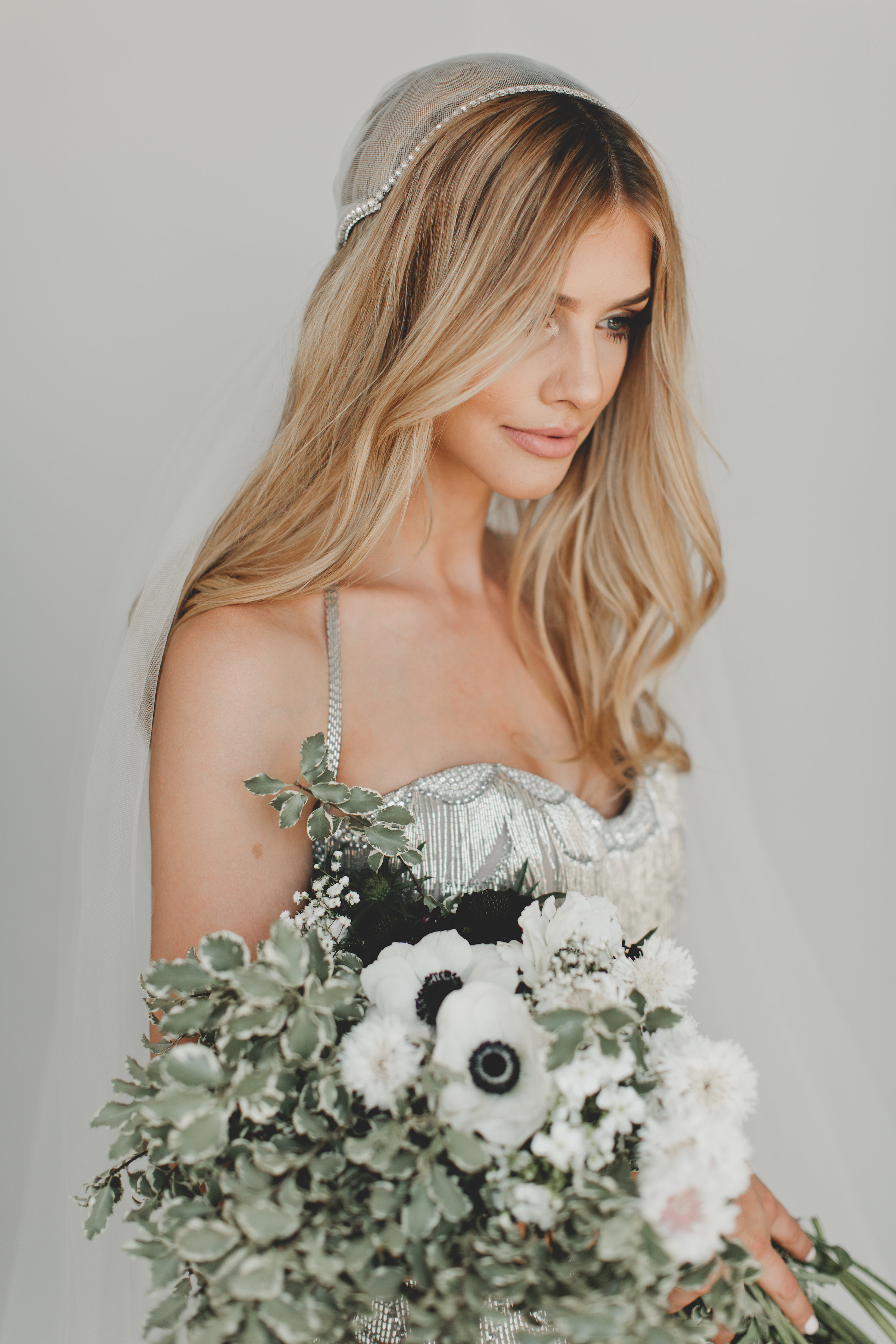 Crystal Rhinestone Juliet Cap Wedding Veil #1734