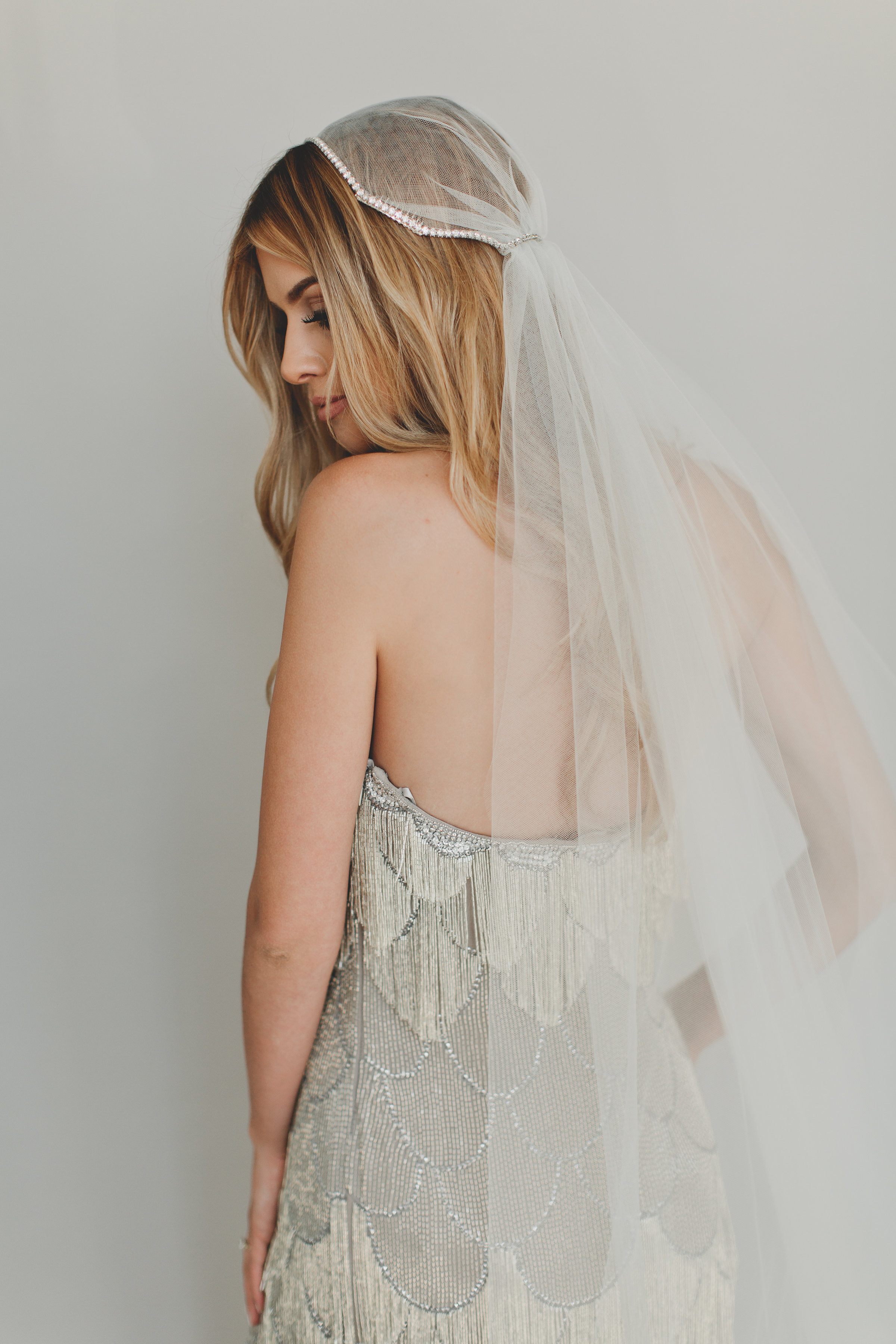 Crystal Rhinestone Juliet Cap Wedding Veil #1734