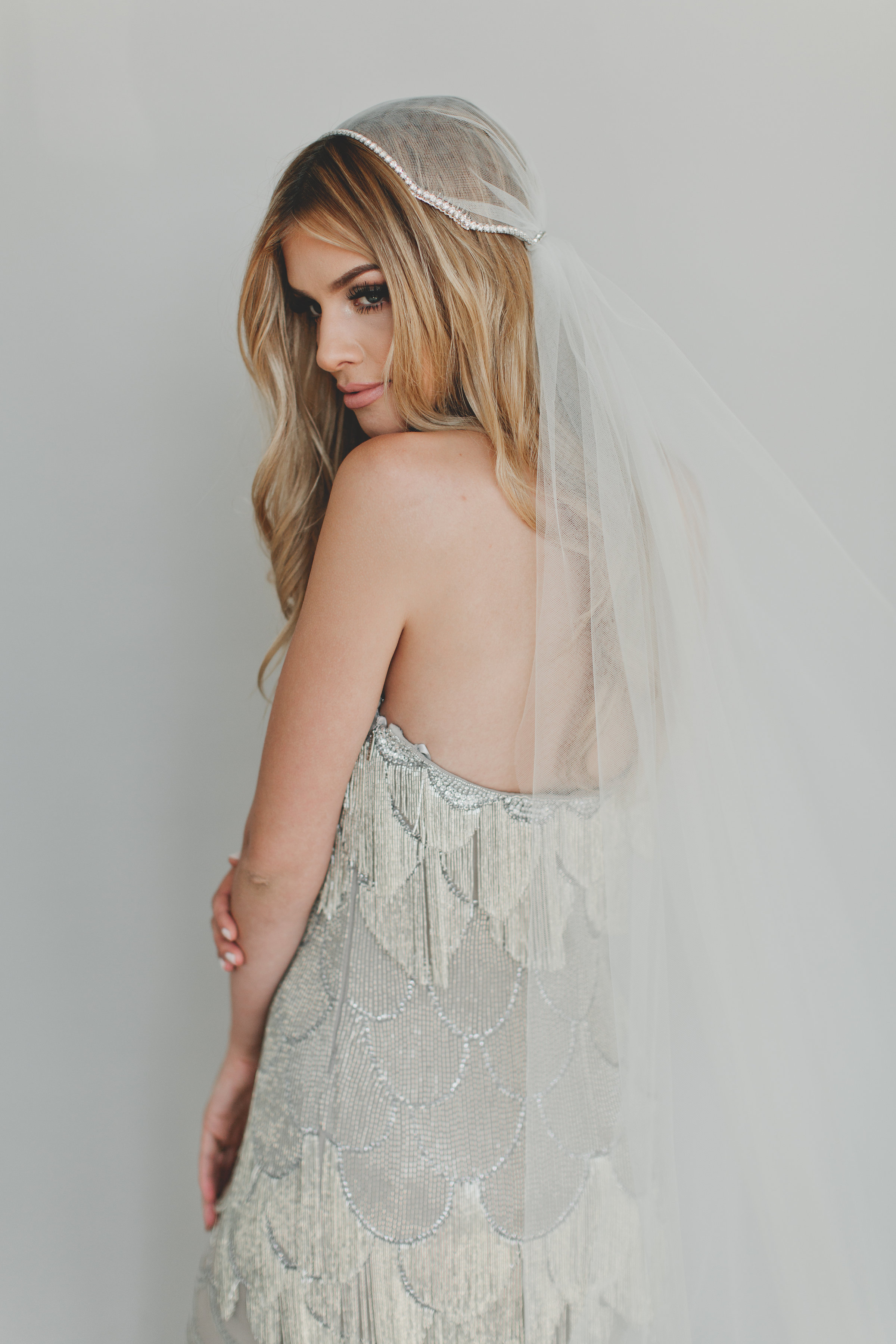 Crystal Rhinestone Juliet Cap Wedding Veil #1734