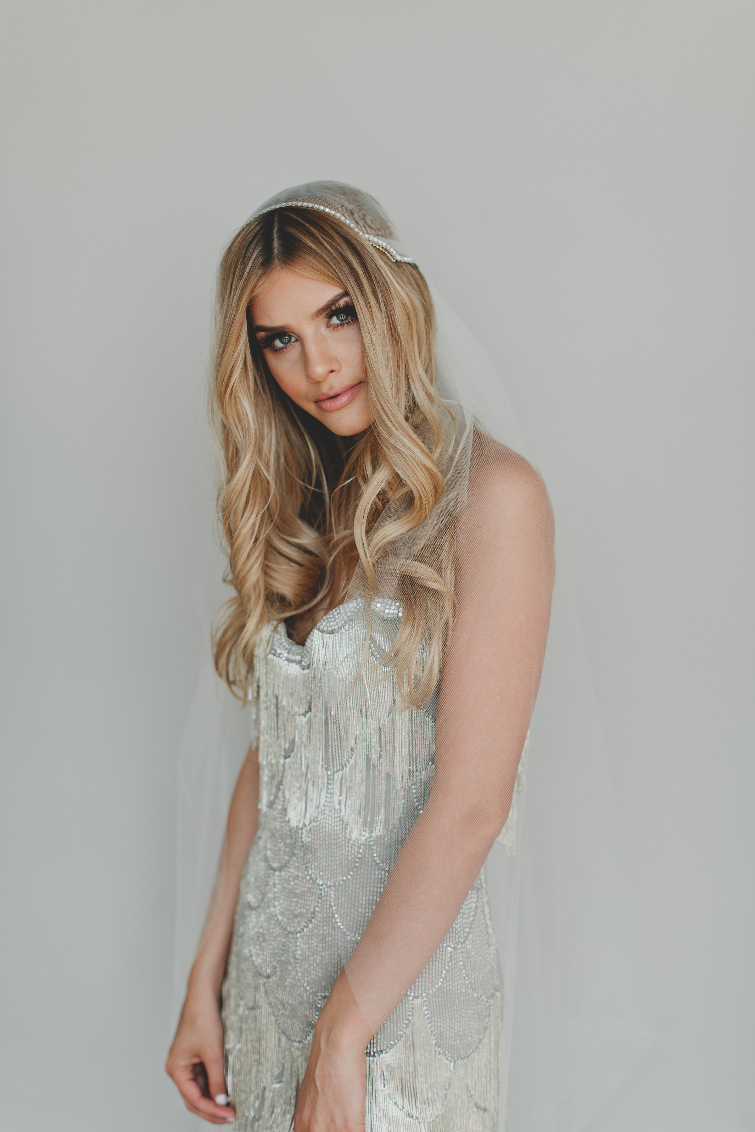 Crystal Rhinestone Juliet Cap Wedding Veil #1734