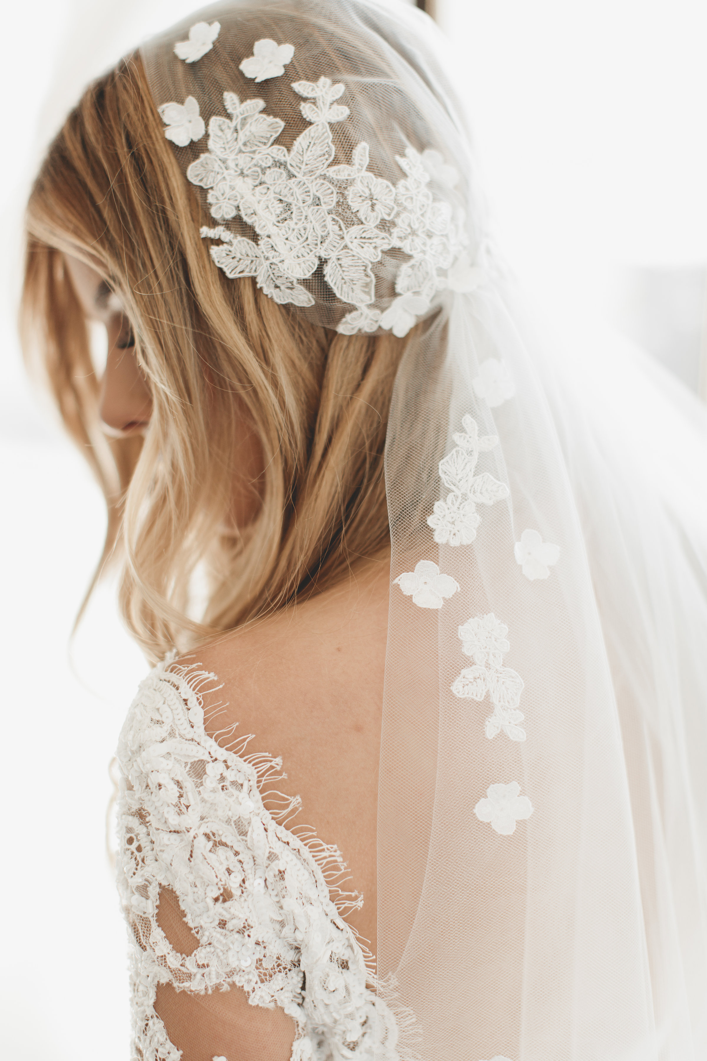Silk & Lace Flower Crown Juliet Cap Veil #1735