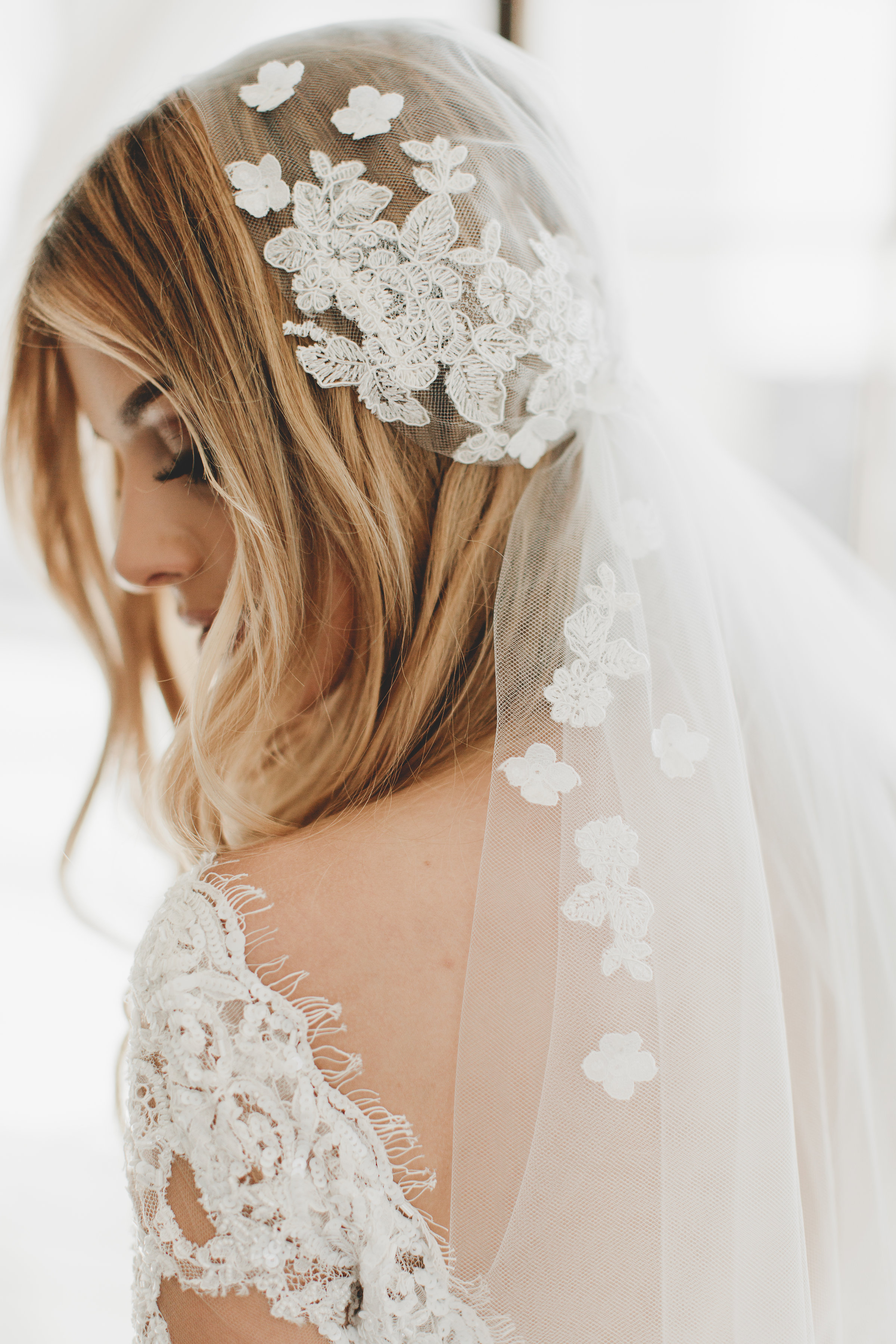Silk & Lace Flower Crown Juliet Cap Veil #1735
