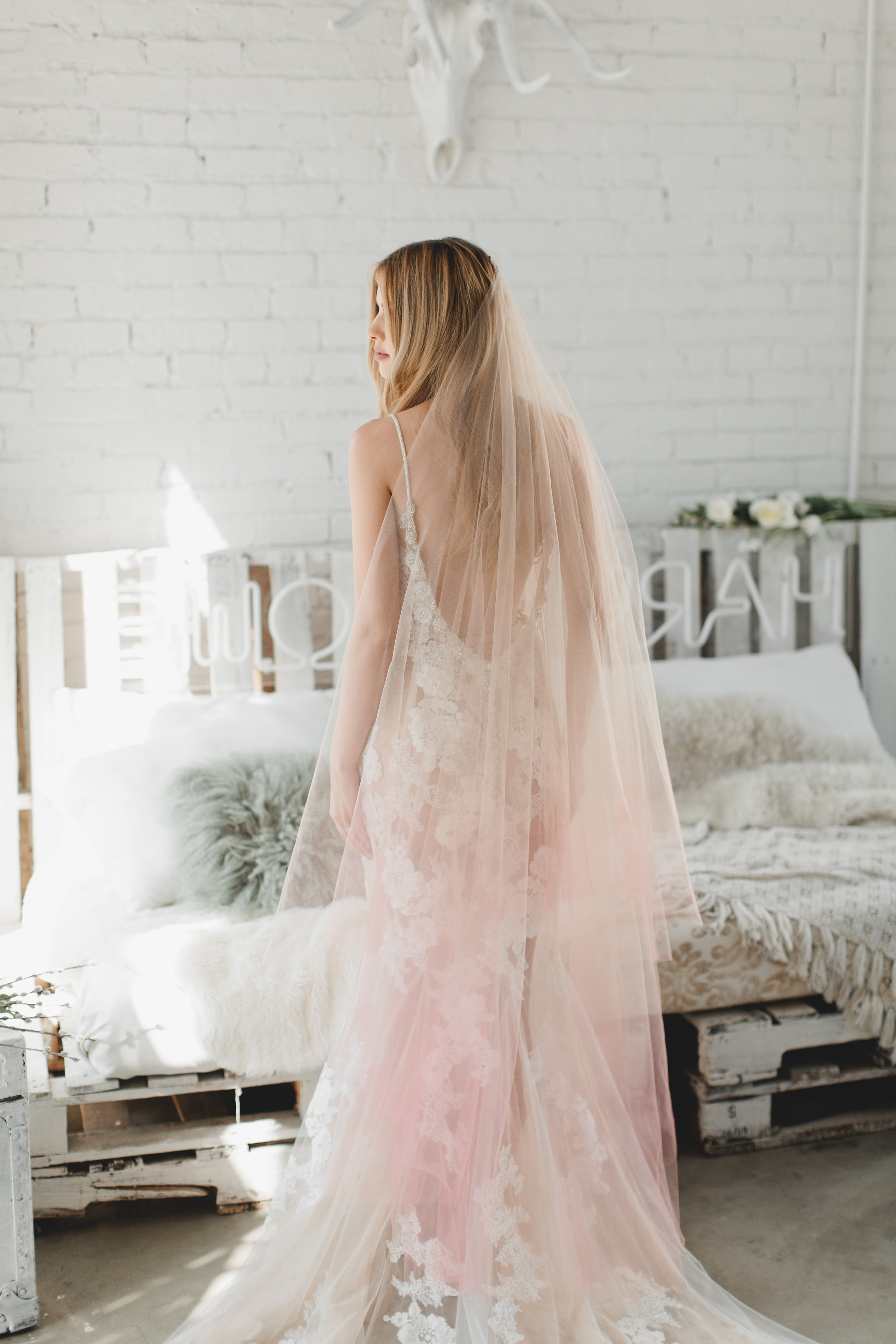 Pink Ombre Drop Veil #1726