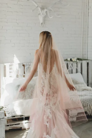 Blush pink English Net wedding veil Amazon.com: Blush Pink English Net Tulle Wedding Veil from  main image 3