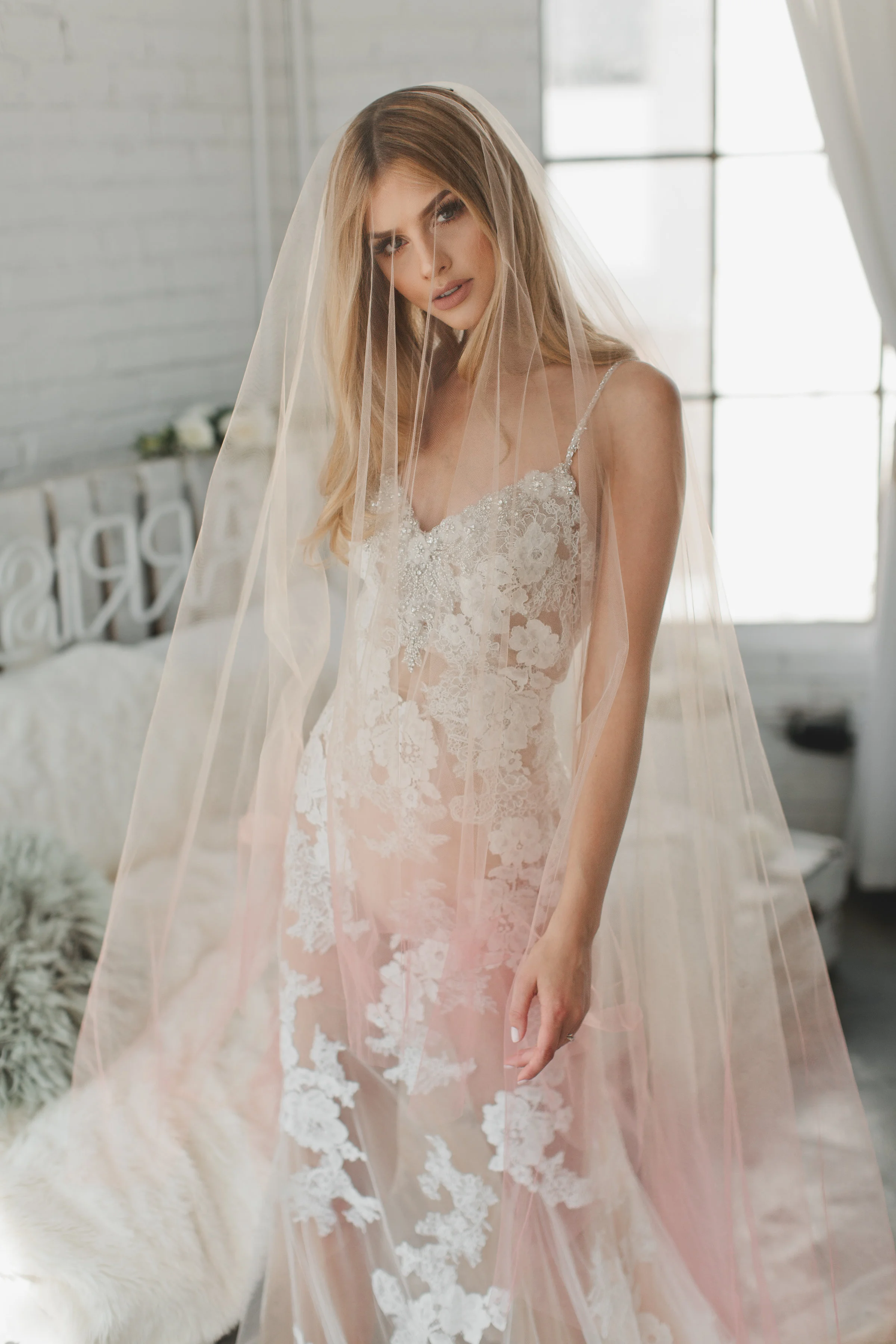 Pink Ombre Drop Veil #1726