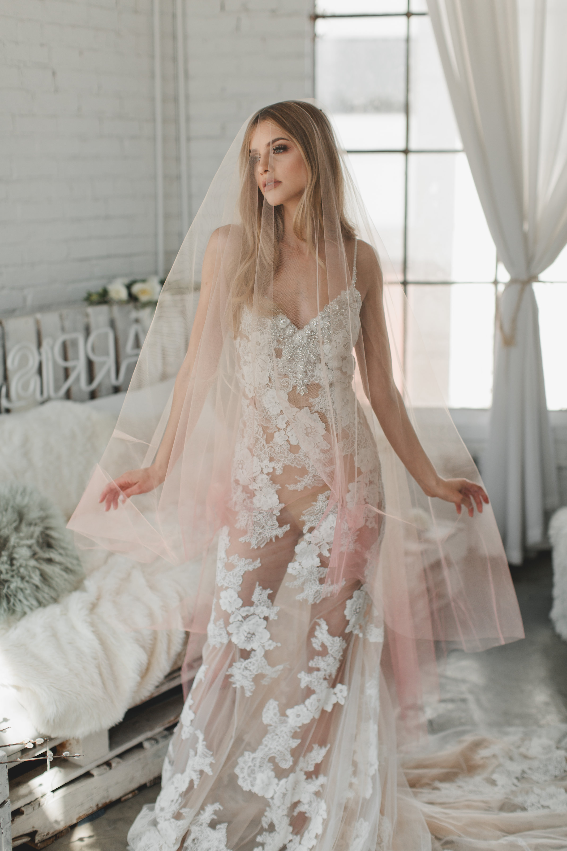 Pink Ombre Drop Veil #1726