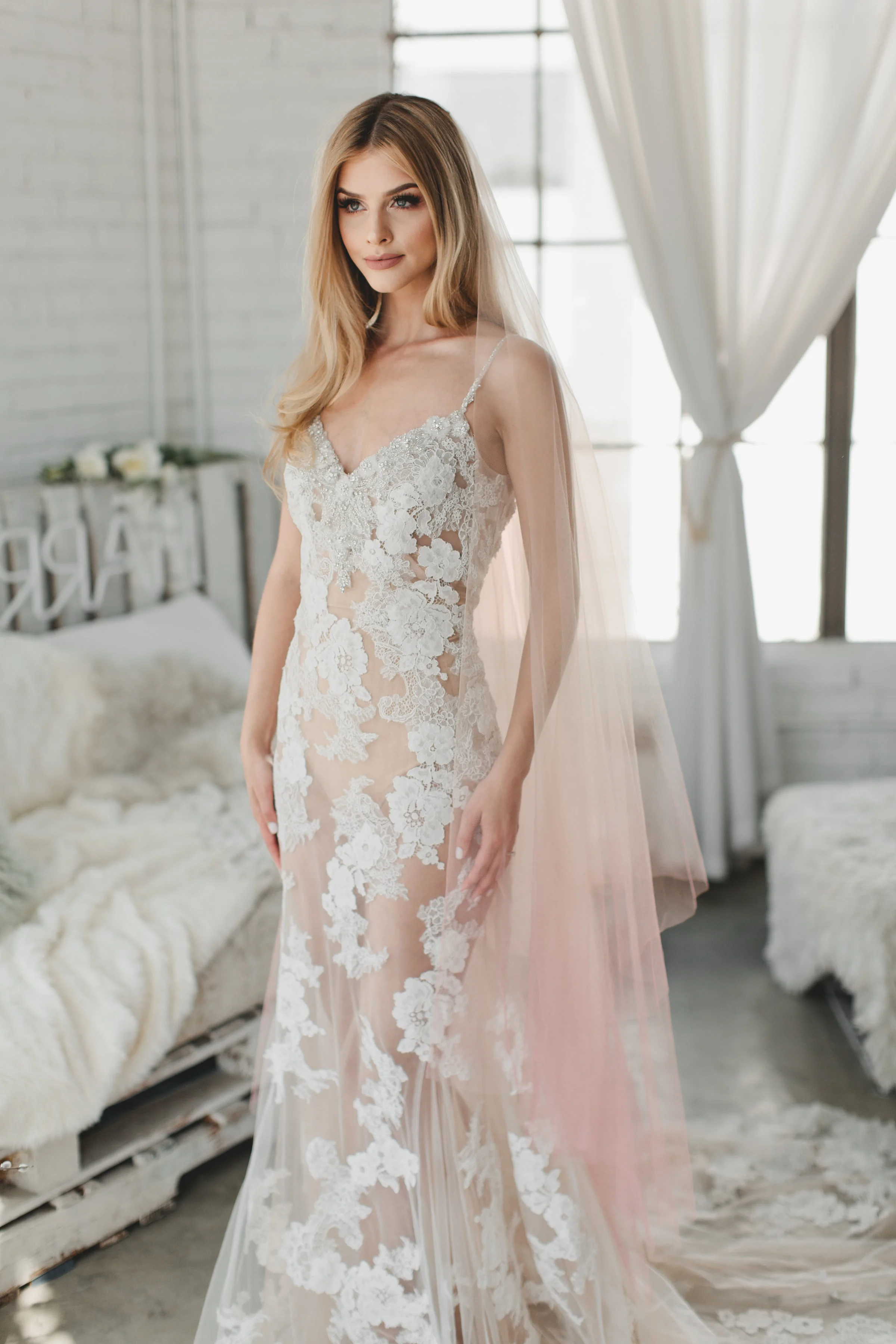 Pink Ombre Drop Veil #1726