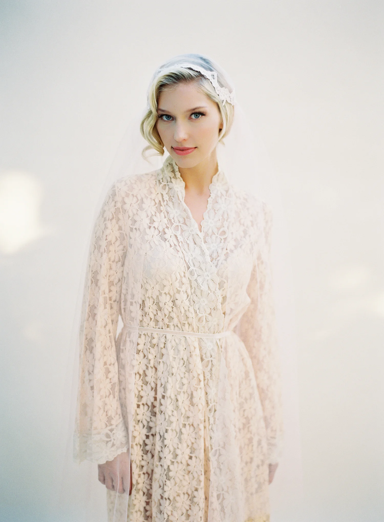 Sweet as Pie Blush Lace Juliet Cap Veil Style #1512