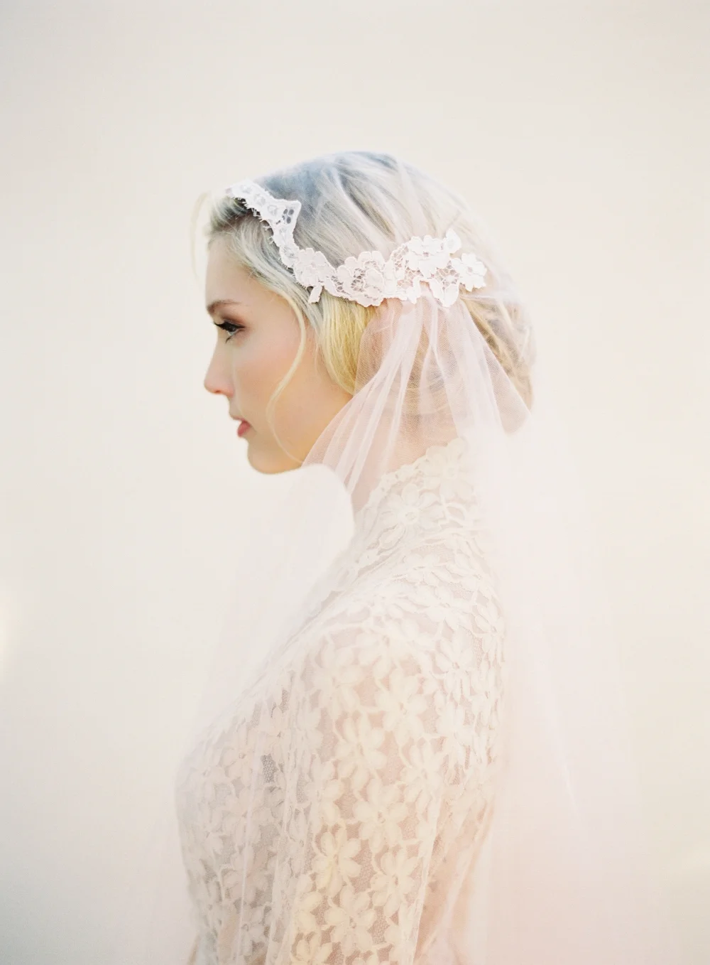 Sweet as Pie Blush Lace Juliet Cap Veil Style #1512