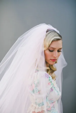 New waltz length veil with blusher, peach blush color Drop Style Waltz Length Tulle 2 Tiers Wedding Veil with  main image 4