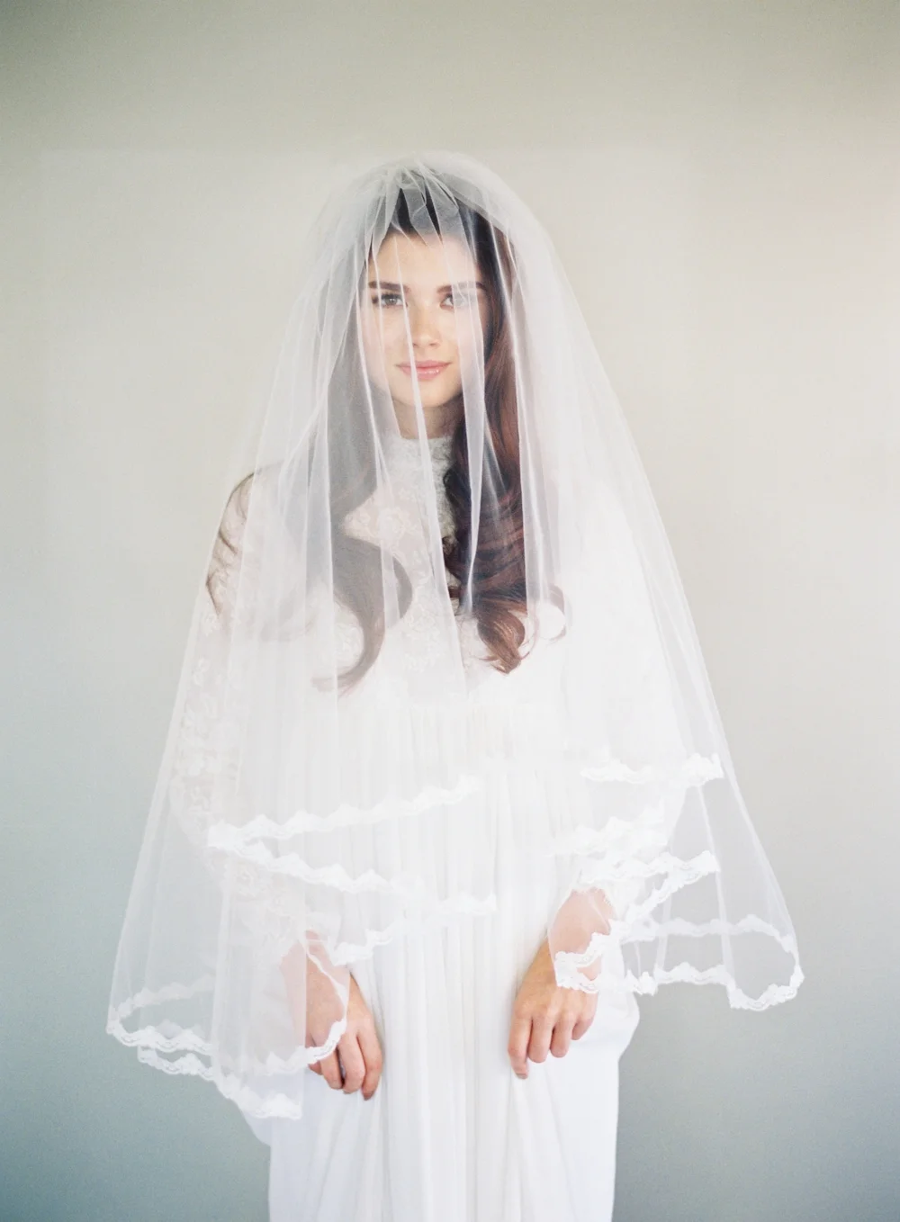 Dainty Lace Border Drop Wedding Veil #1636