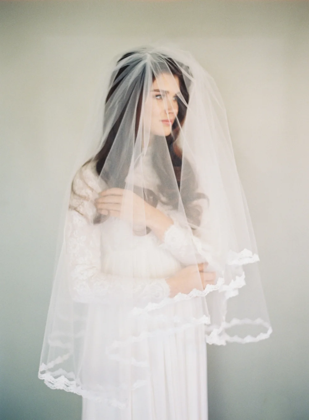 Dainty Lace Border Drop Wedding Veil #1636