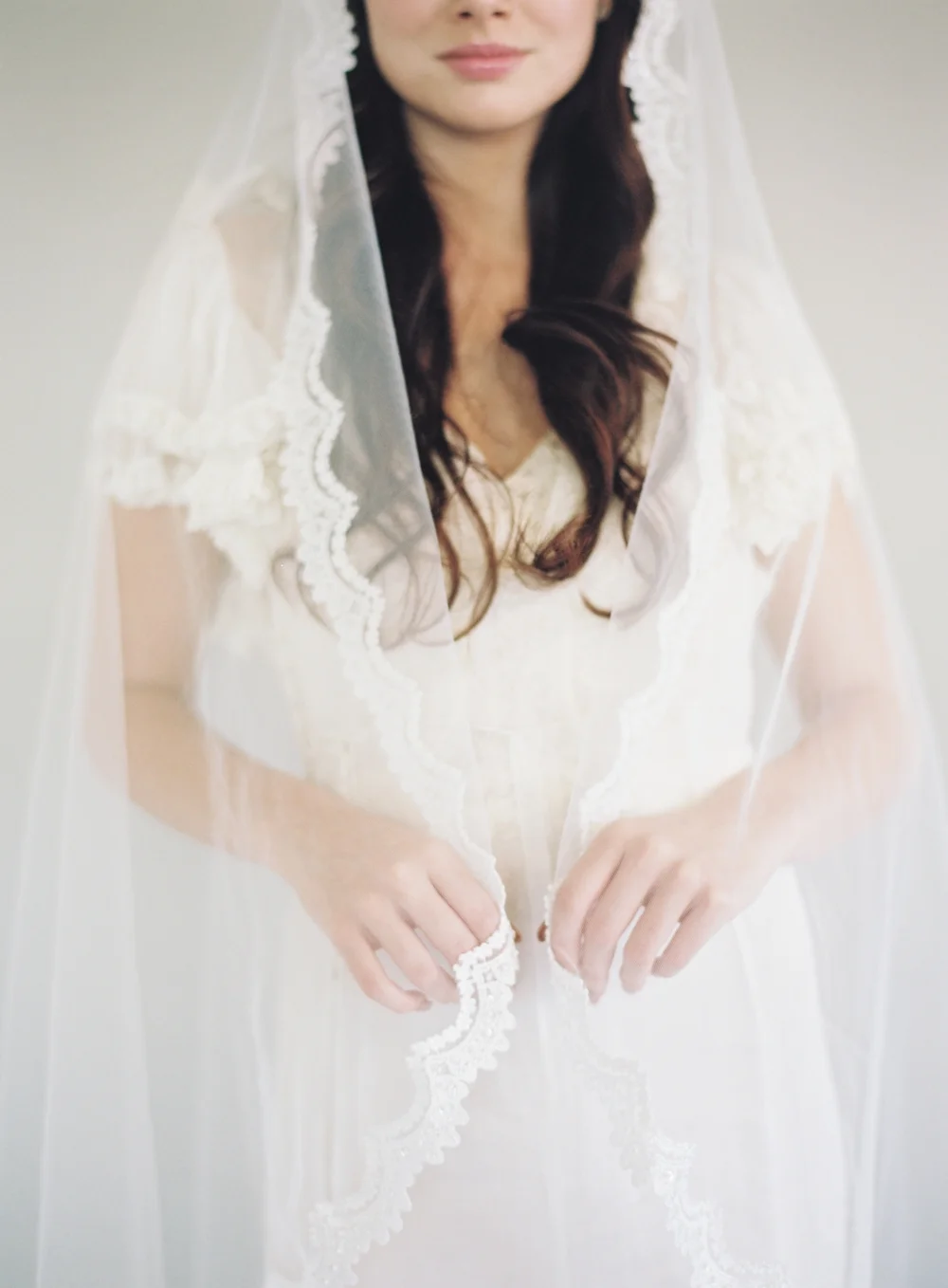 Fingertip or Waltz Lace Mantilla Bridal Veil #1605