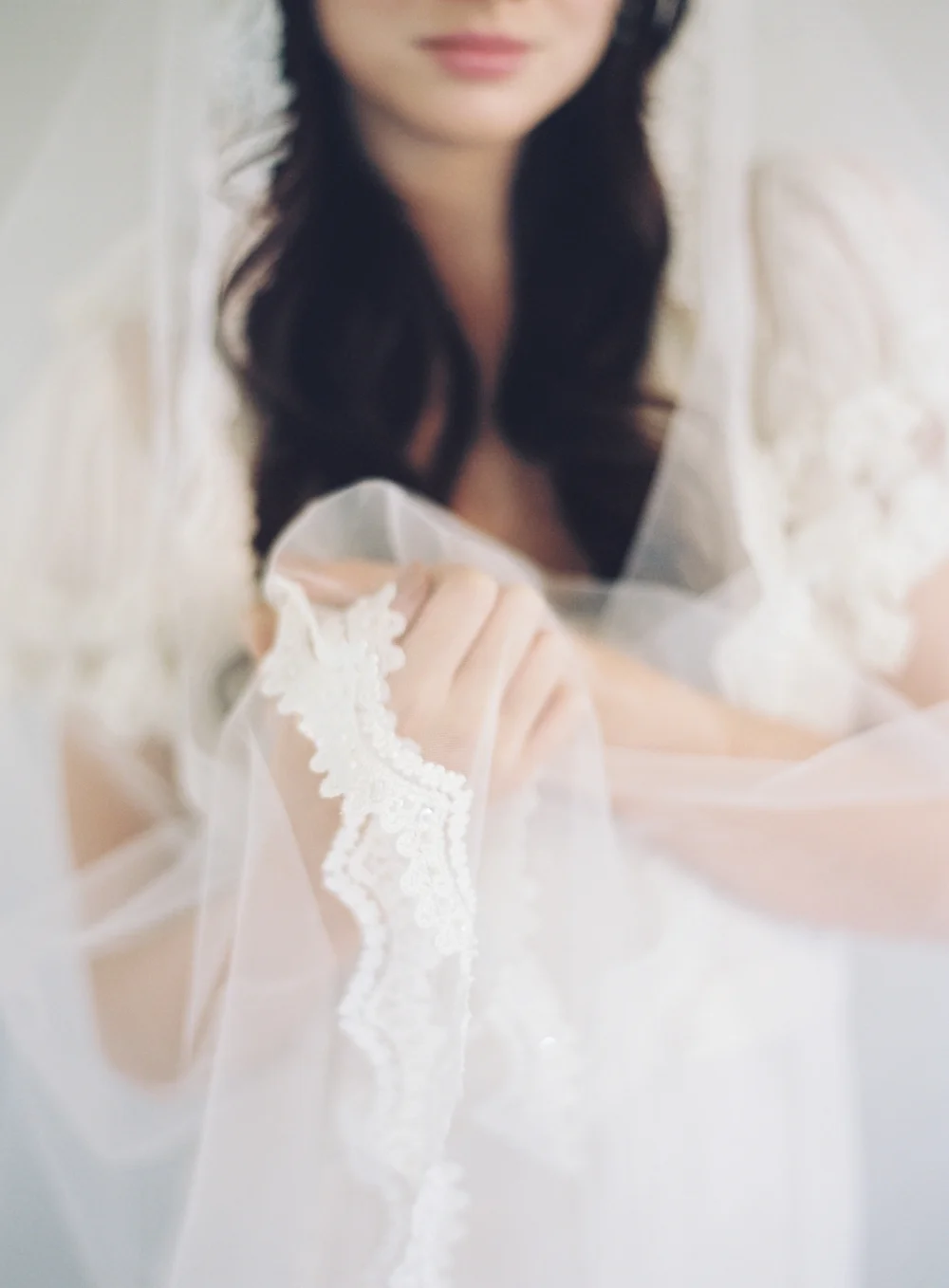 Fingertip or Waltz Lace Mantilla Bridal Veil #1605