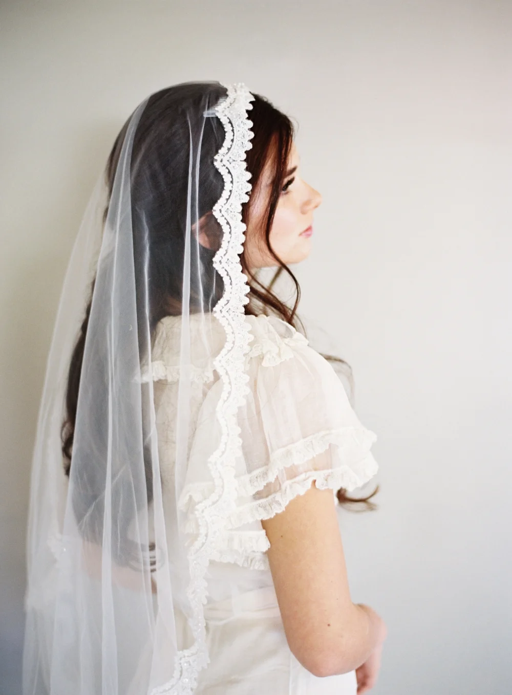 Fingertip or Waltz Lace Mantilla Bridal Veil #1605