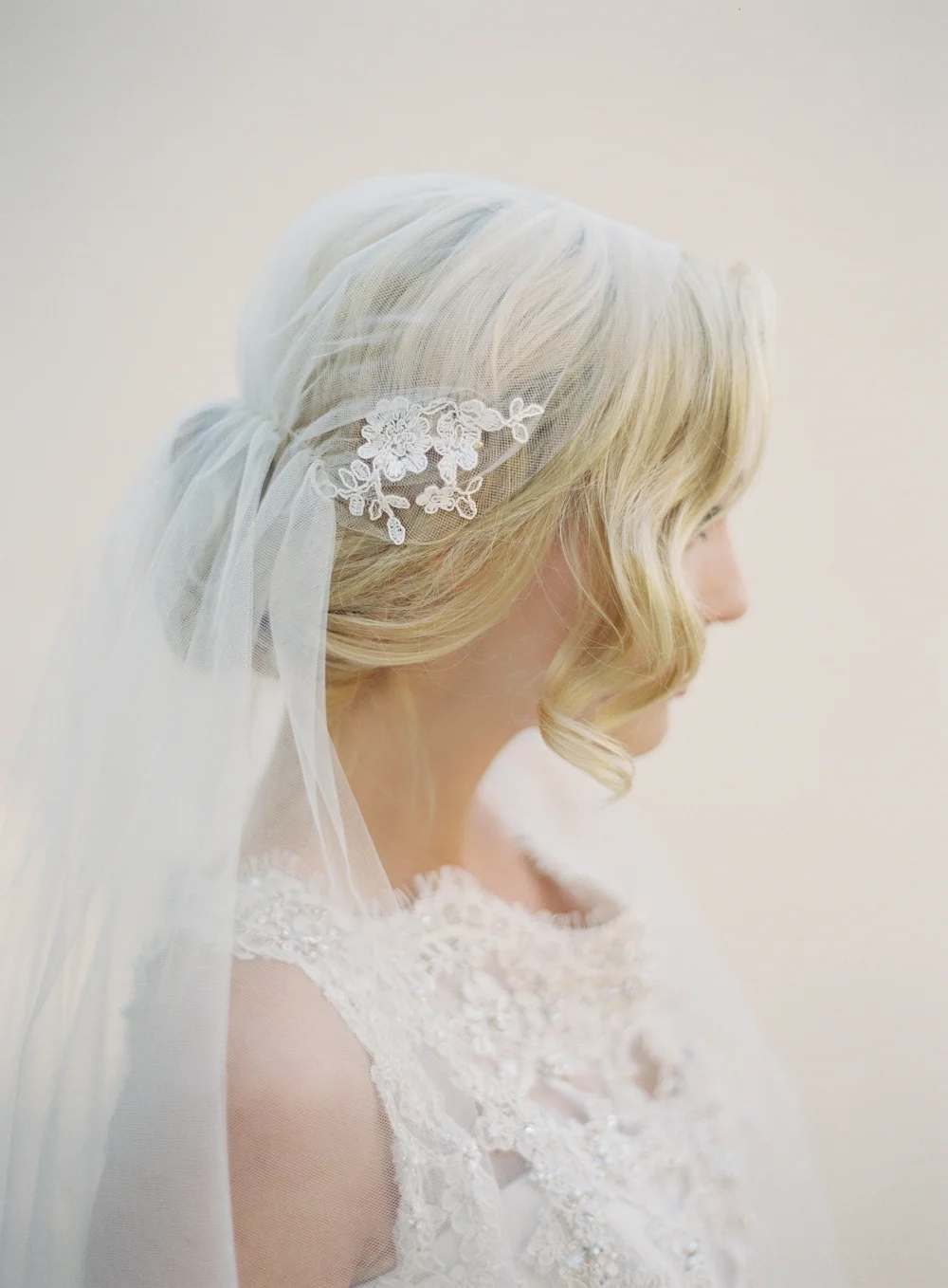 Copy of Softly Sand Lace Juliet Cap Veil #1513