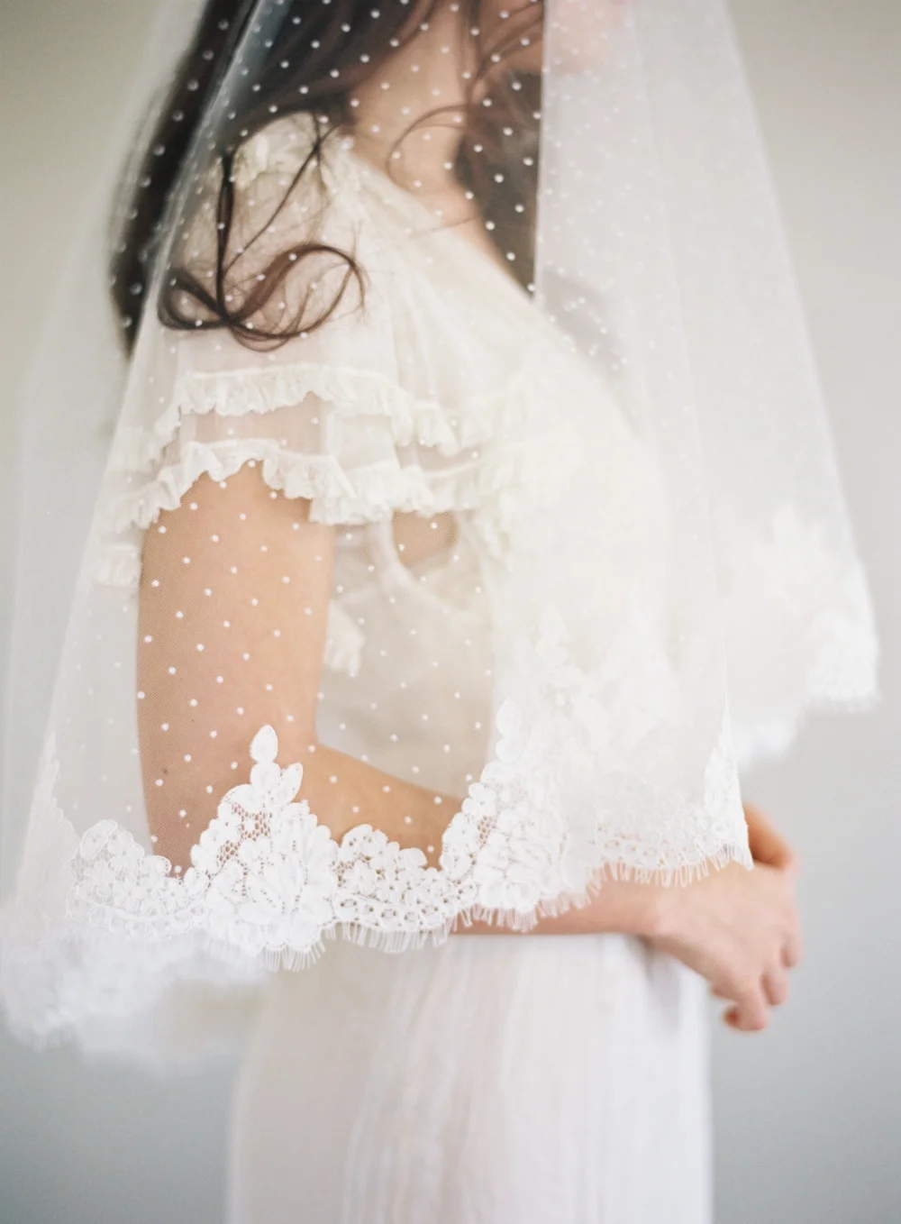Polka Dot Lace Border Drop Veil #1630