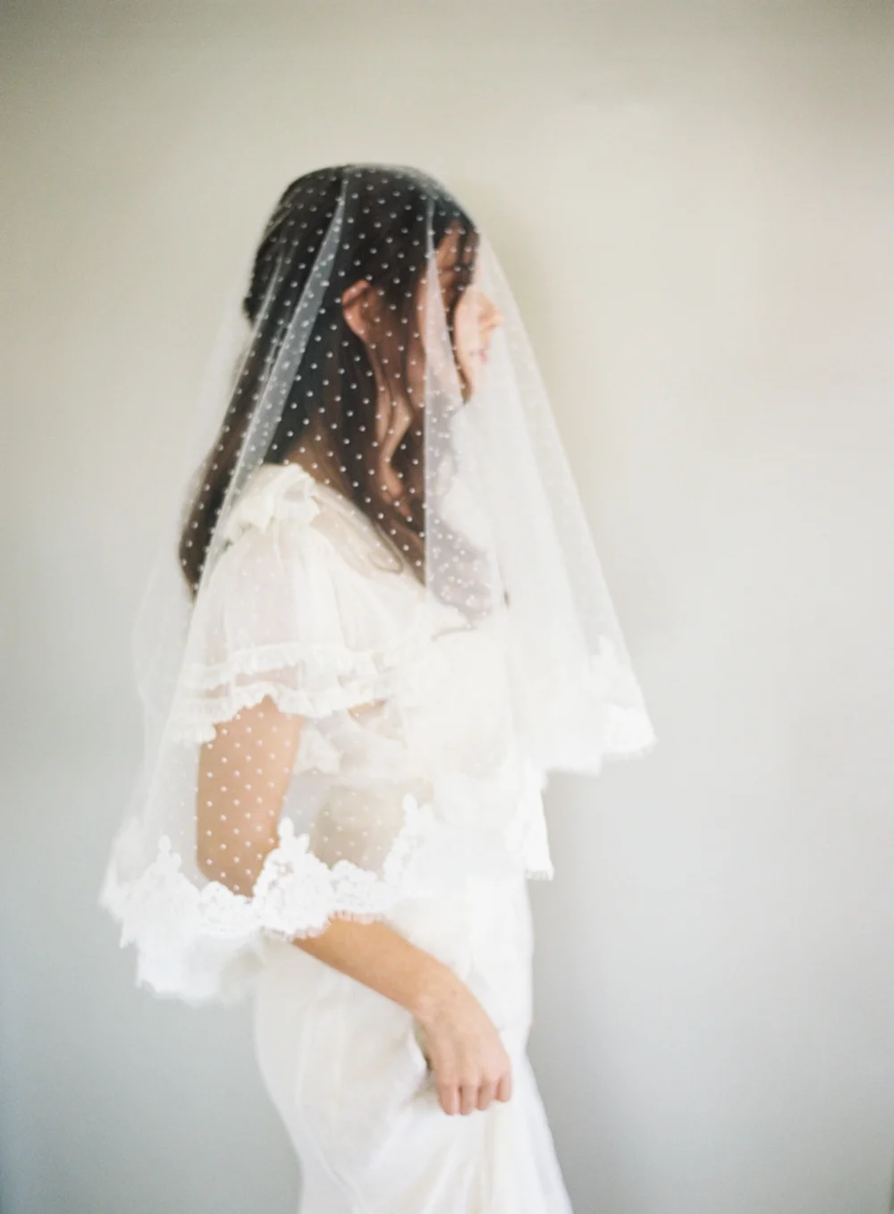 Polka Dot Lace Border Drop Veil #1630