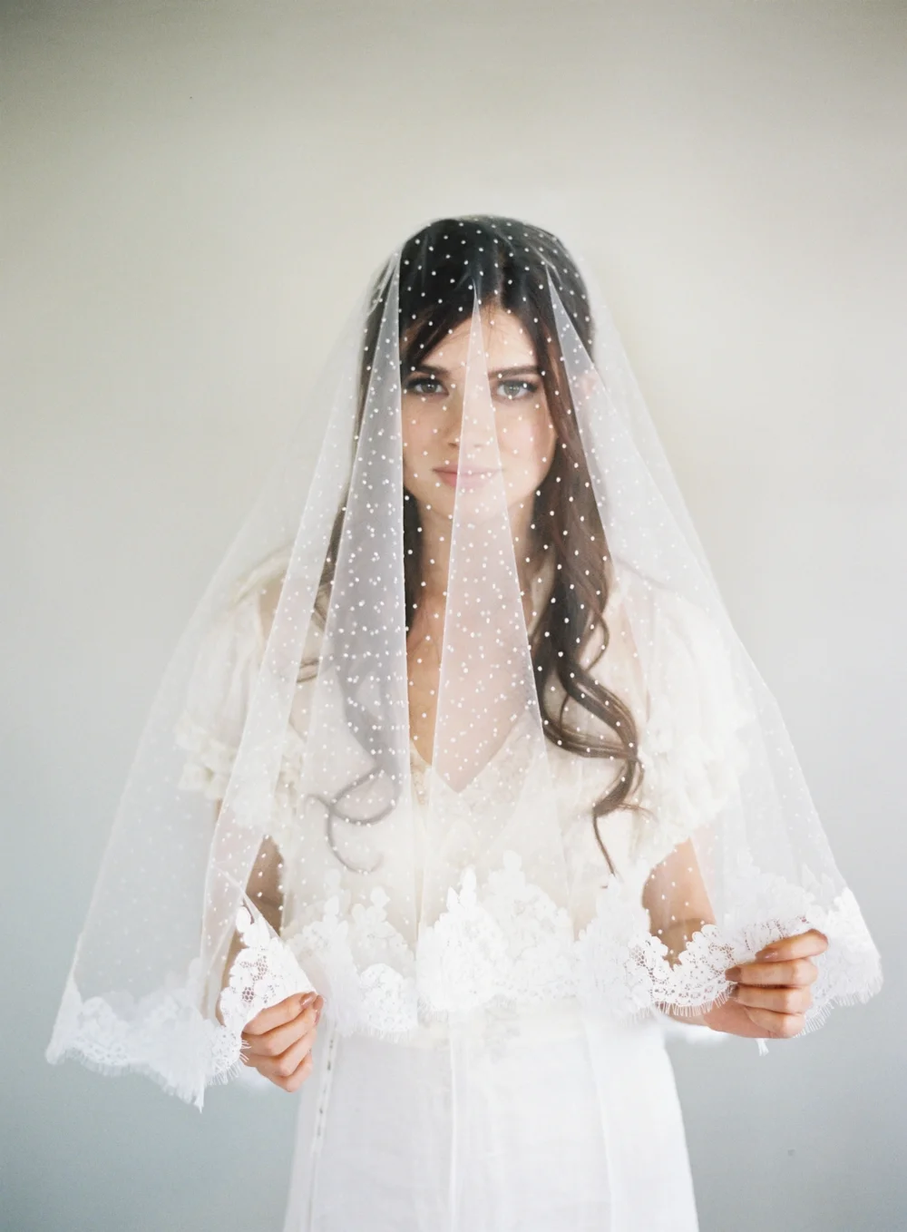 Polka Dot Lace Border Drop Veil #1630