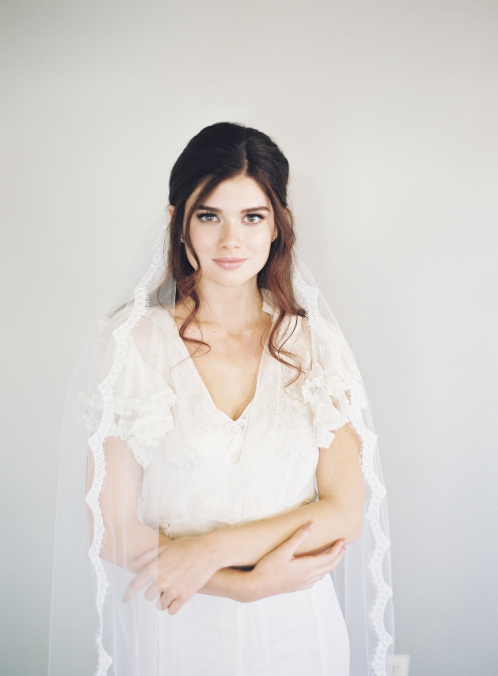 Chapel Length Lace Border Wedding Veil #1102
