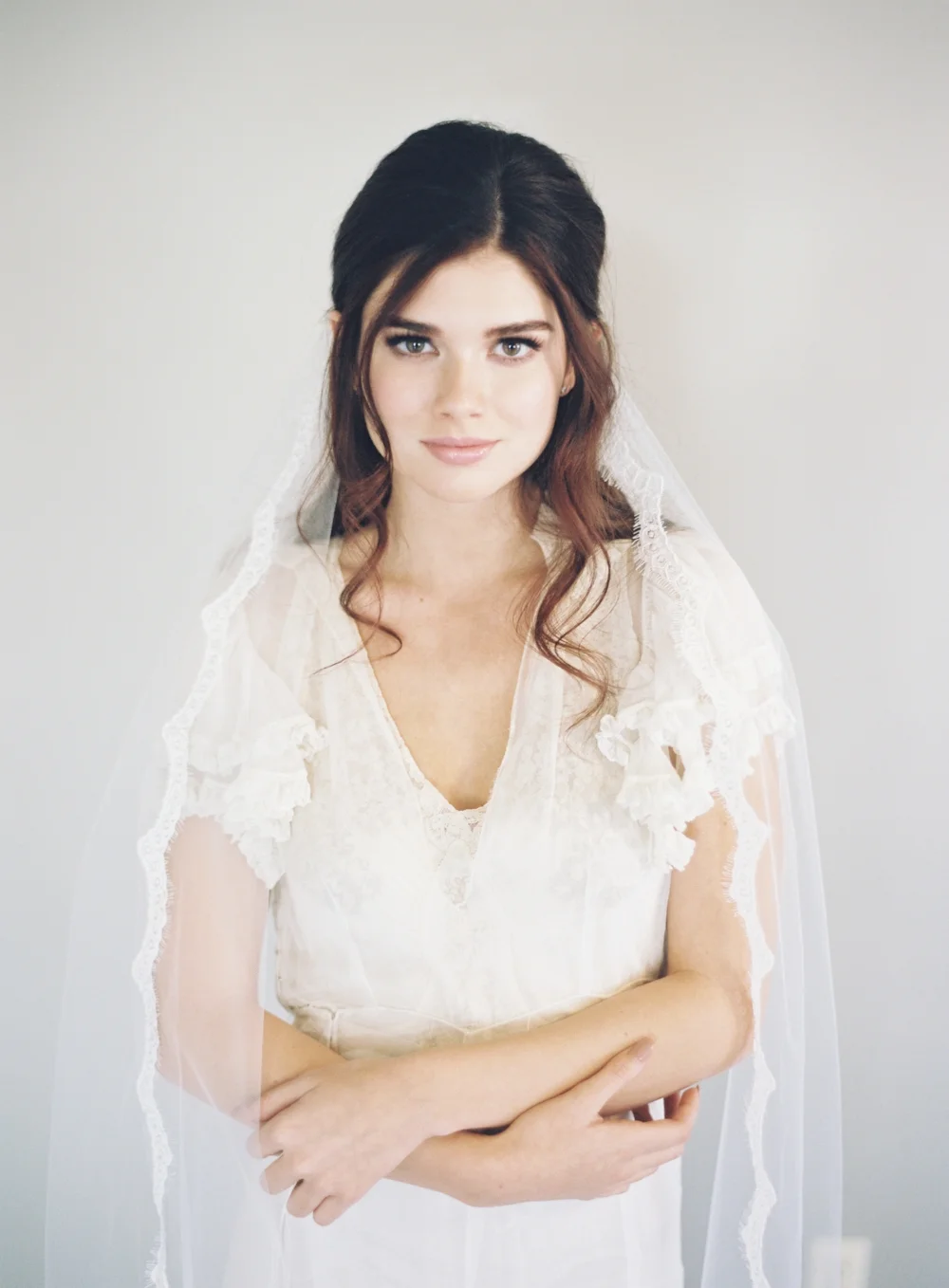 Chapel Length Lace Border Wedding Veil #1102