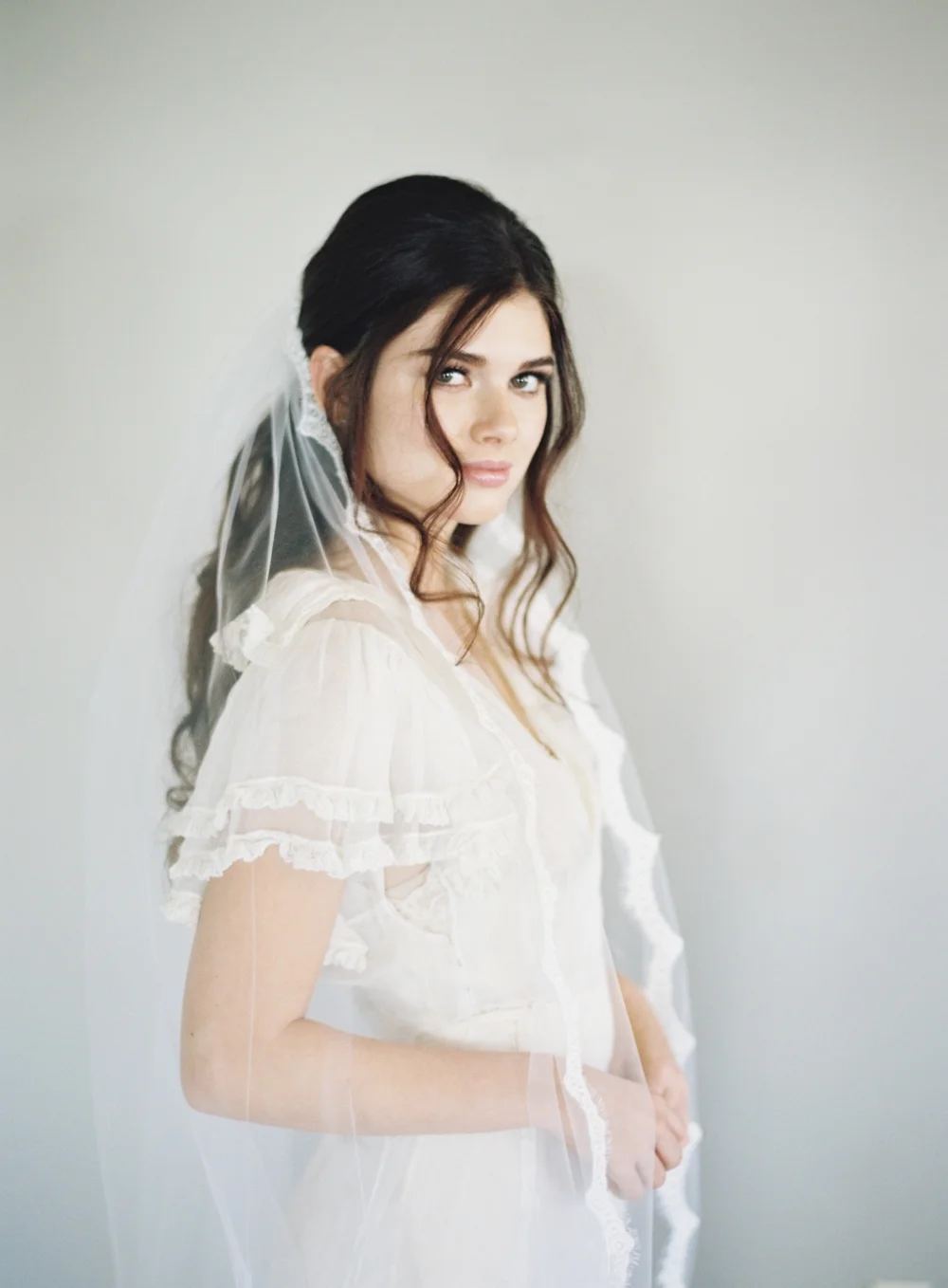 Chapel Length Lace Border Wedding Veil #1102