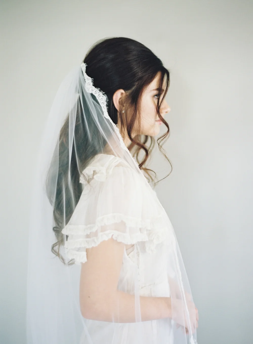 Chapel Length Lace Border Wedding Veil #1102