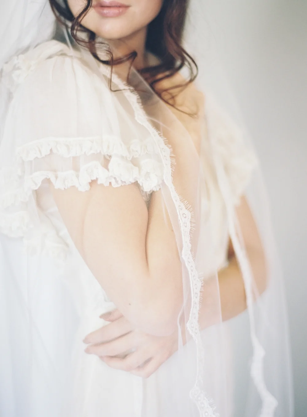 Chapel Length Lace Border Wedding Veil #1102
