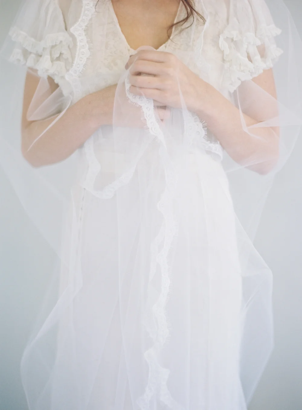 Chapel Length Lace Border Wedding Veil #1102
