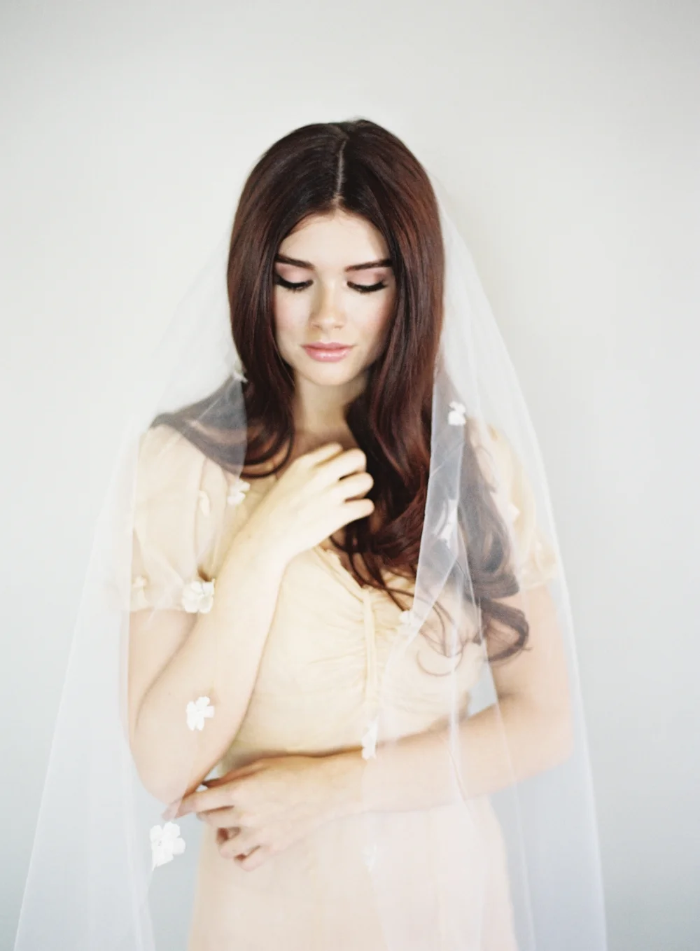 3D Silk Flower Fingertip Bridal Veil #1618