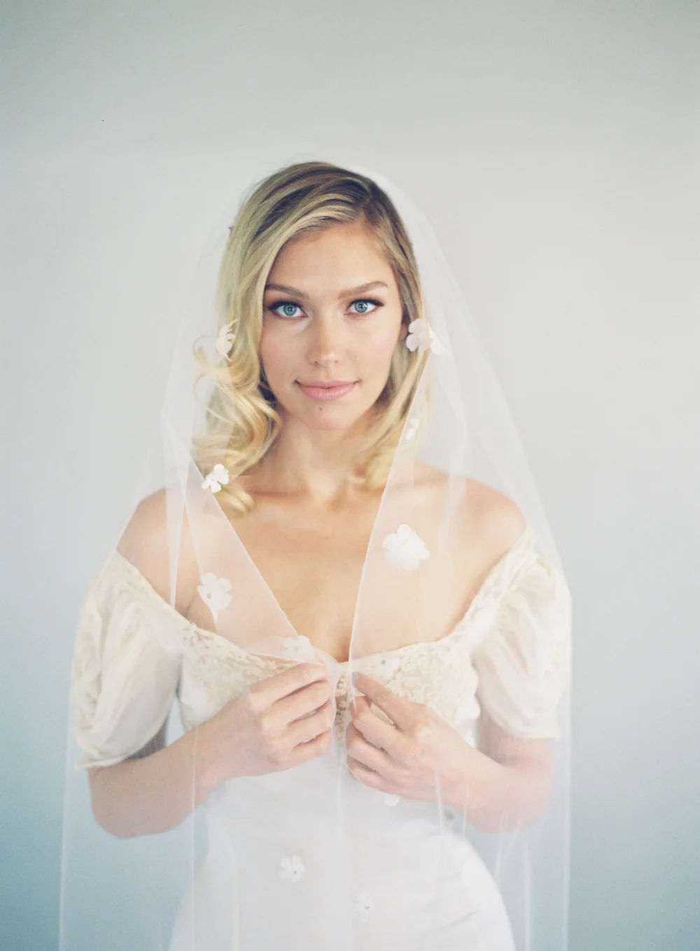 3D Silk Flower Fingertip Bridal Veil #1618