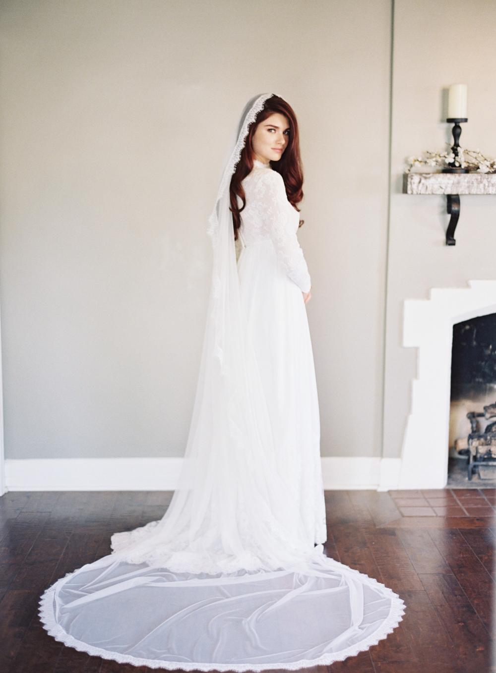 Ivory Soft French lace Veil Wedding Veils Bridal Veil Chapel Veil Mass Veil Y014