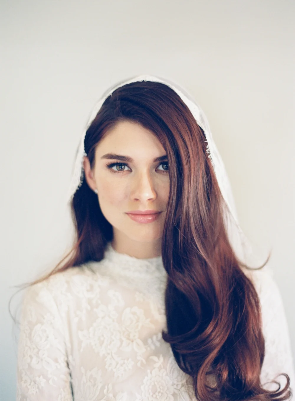 Fingertip Partial Lace Wedding Veil #1639
