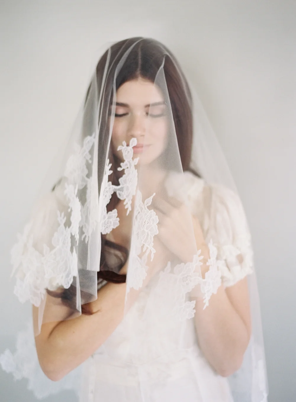 Chantilly Floral Lace Drop Wedding Veil #1621