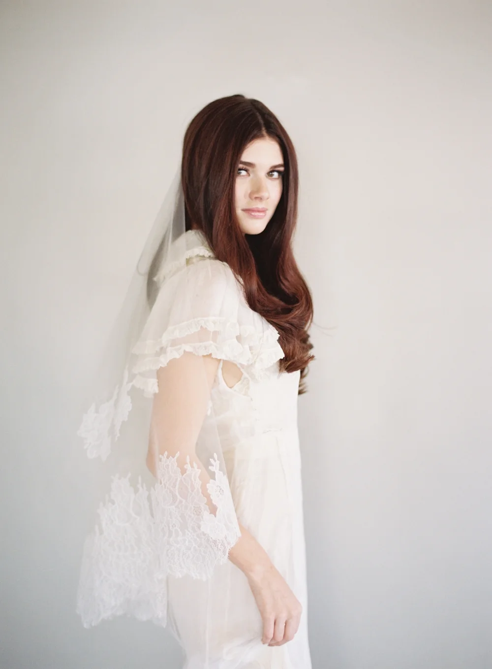 Chantilly Floral Lace Drop Wedding Veil #1621